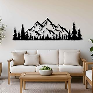 KAWA METALWORKS Mountain and Forest Metal Wall Art Decor, Rustic Landsca...