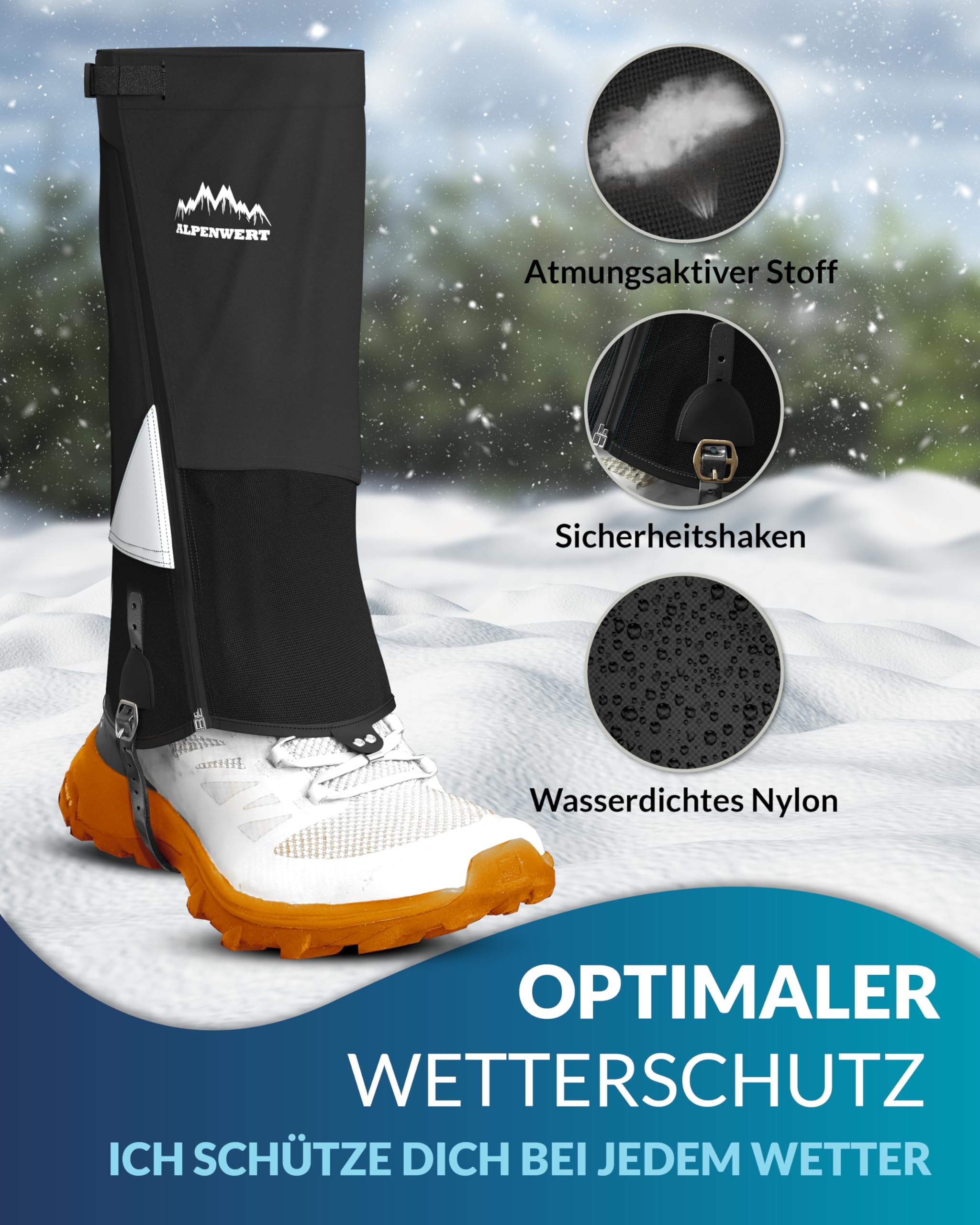 Alpenwert Gamaschen Wasserdicht [Deutsches Start-Up] geschützt beim Wandern, Jagd, Schnee, Winter, Regen Gaiters Regenstulpen für Herren und Damen
