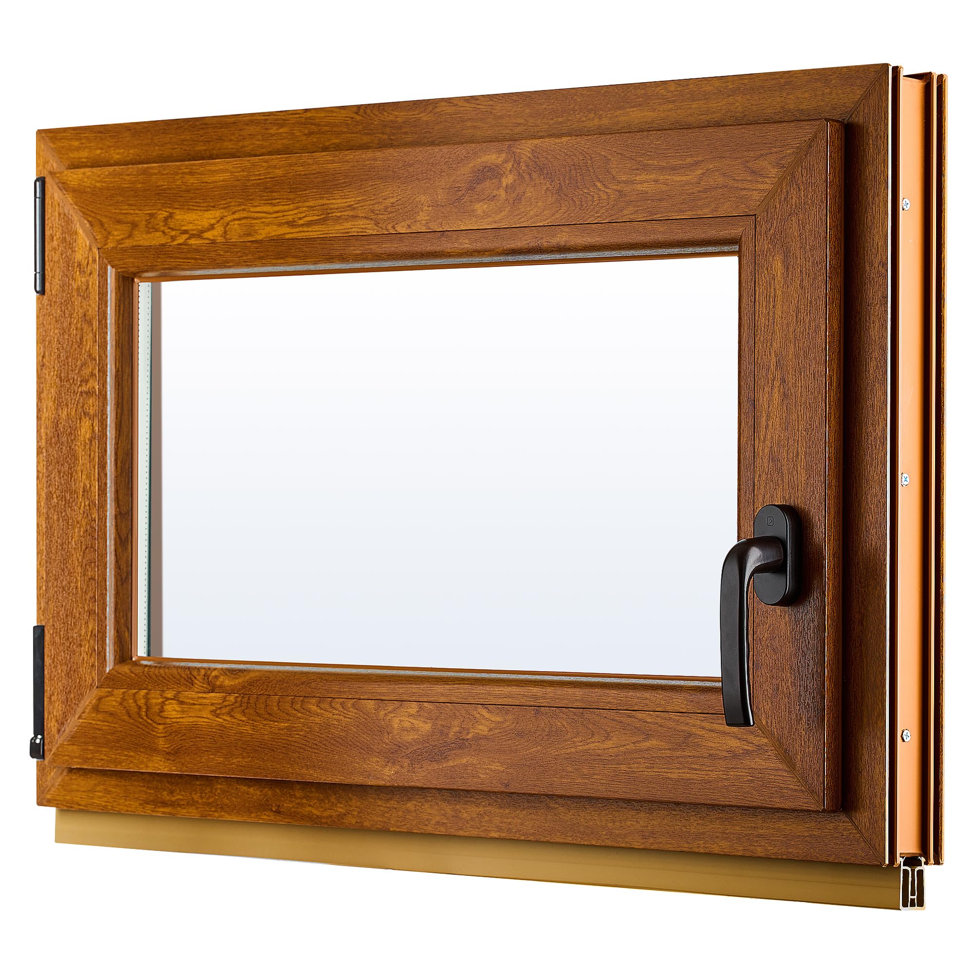 Ventana de PVC - Ventana de Plástico - Resistente a las Influencias Ambientales - Protección Contra Robo - Aislamiento Contra Ruido, Viento - Roble Dorado - 800x500cm - 4-16ar-4i