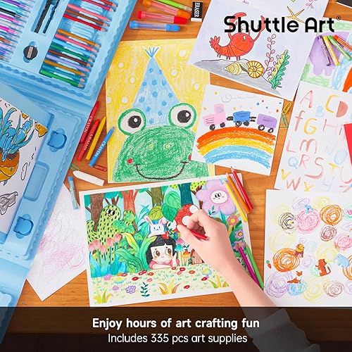 Miniatura 5 de Shuttle Art Juego de Arte para Niños de 335 Piezas, Suministros de Arte Multimedia, Kit de Arte de Regalo con Caballete Tríptico, 2 Blocs de Dibujo,