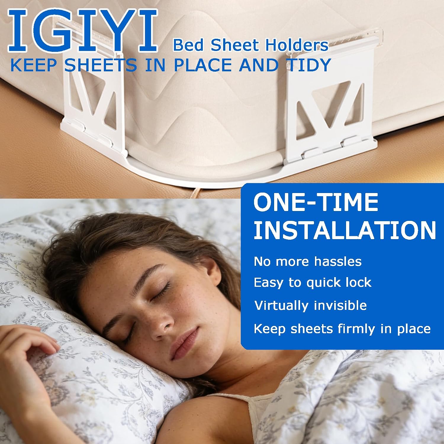 Bed Sheet Holders for Corners, 4 Pcs Lock Fitted Sheet Holder Fastener & Bed Sheet Grippers, White Non-Slip Heavy Duty Clips to Keep Sheets Tight, Fits All Mattress Easy Installation