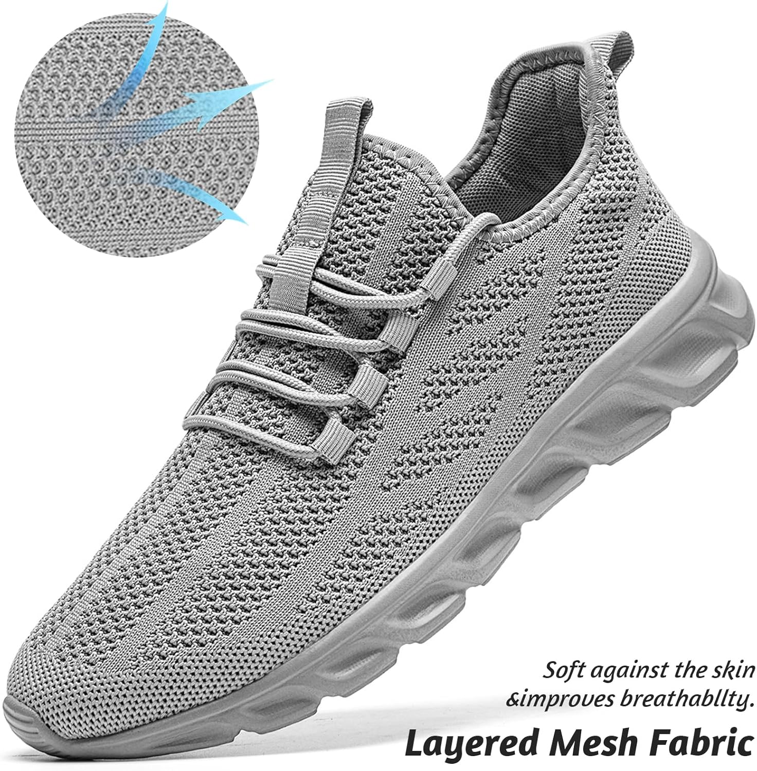 QIJGS Sport Shoes for Men Running Gym Tennis Athletic Jogging Walking Workout Lightweight Comfort Relax Grey Size 45 - Image 2