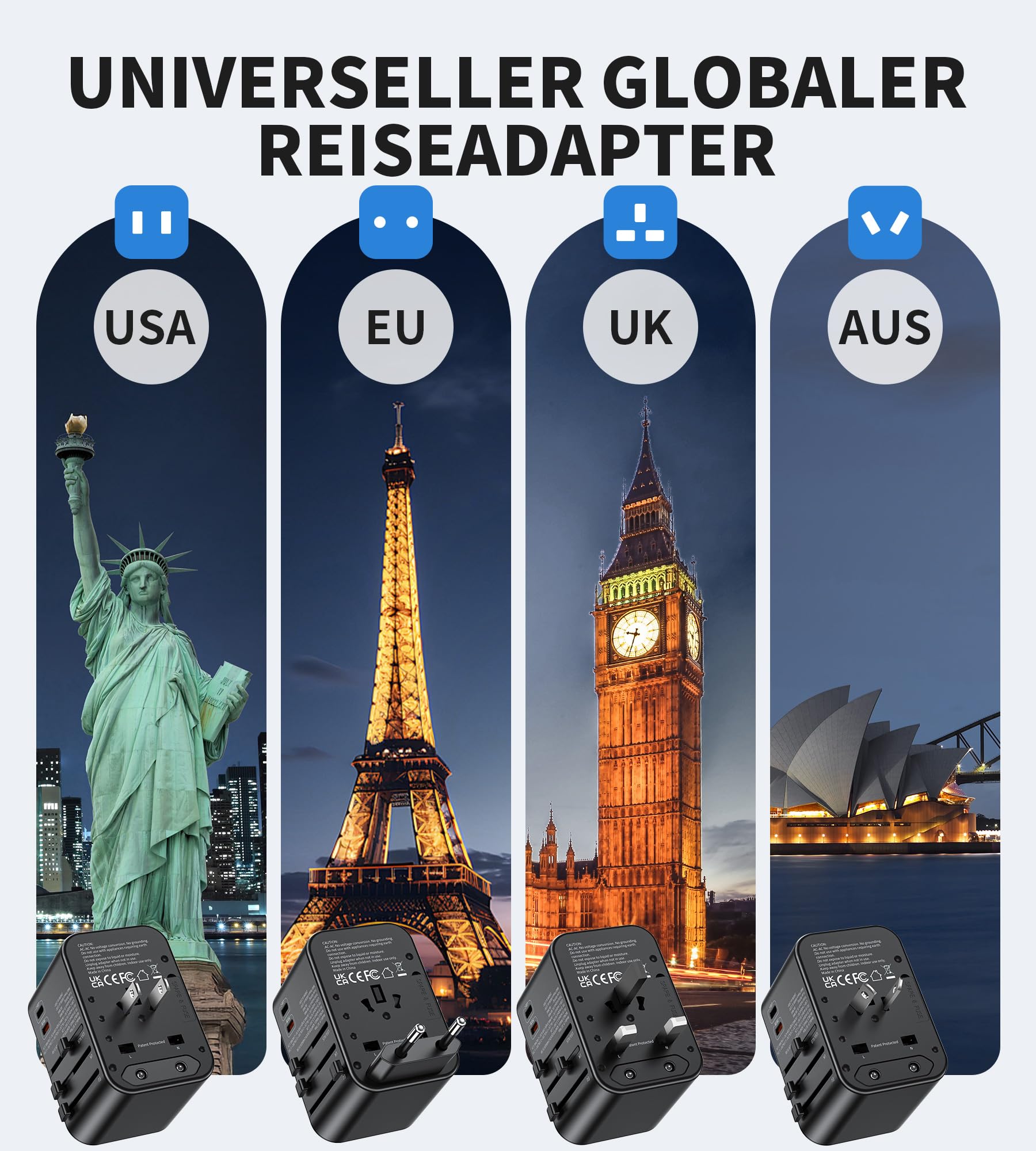 Adattatore da viaggio da 35 W, in tutto il mondo, con 2 USB C, 3USB-A e 1 presa AC, adattatore internazionale per la Germania, Stati Uniti, Francia, Spagna, Giappone, Thailandia, Italia da oltre 200