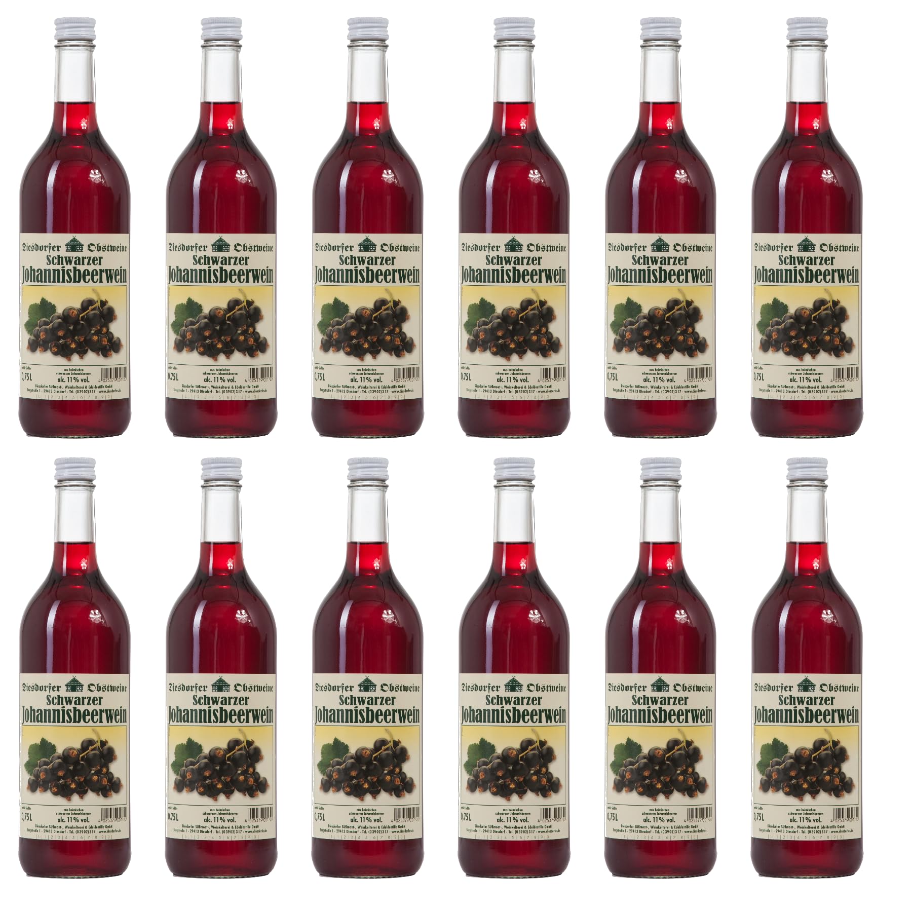 12 x Diesdorfer Schwarzer Johannisbeerwein, 11% vol., 0,75 L Glasflaschen (12 x 0,75 L)