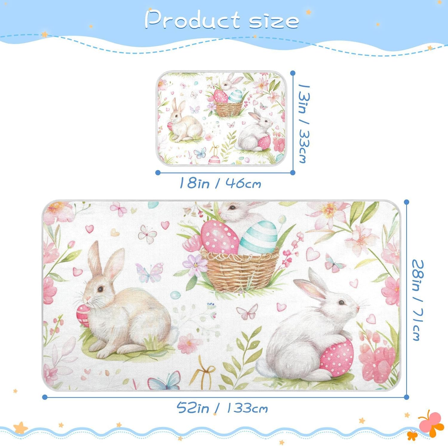 Cute Cartoon Spring Easter Rabbits Cooling Baby Mattress Protector 28" x 52" Breathable Mattress Protector Pads for Baby&Toddler