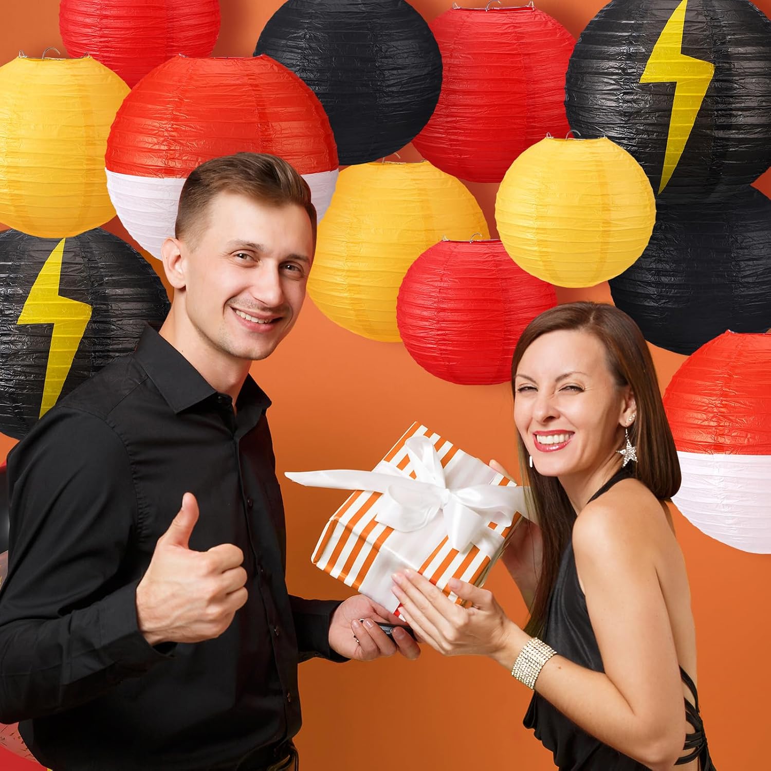 Weysat 12 Pcs Cartoon Ball Animation Themed Hanging Paper Lanterns Cartoon Game Anime Themed Red Black Yellow and White Round Lantern Decorations for Birthday Party Shower Classroom Home Decor