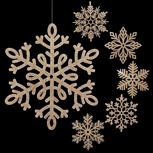 Miniatura 22 de Sratte Paquete de 36 adornos de copos de nieve grandes con purpurina de 12 pulgadas, decoración gigante de plástico para colgar en invierno,