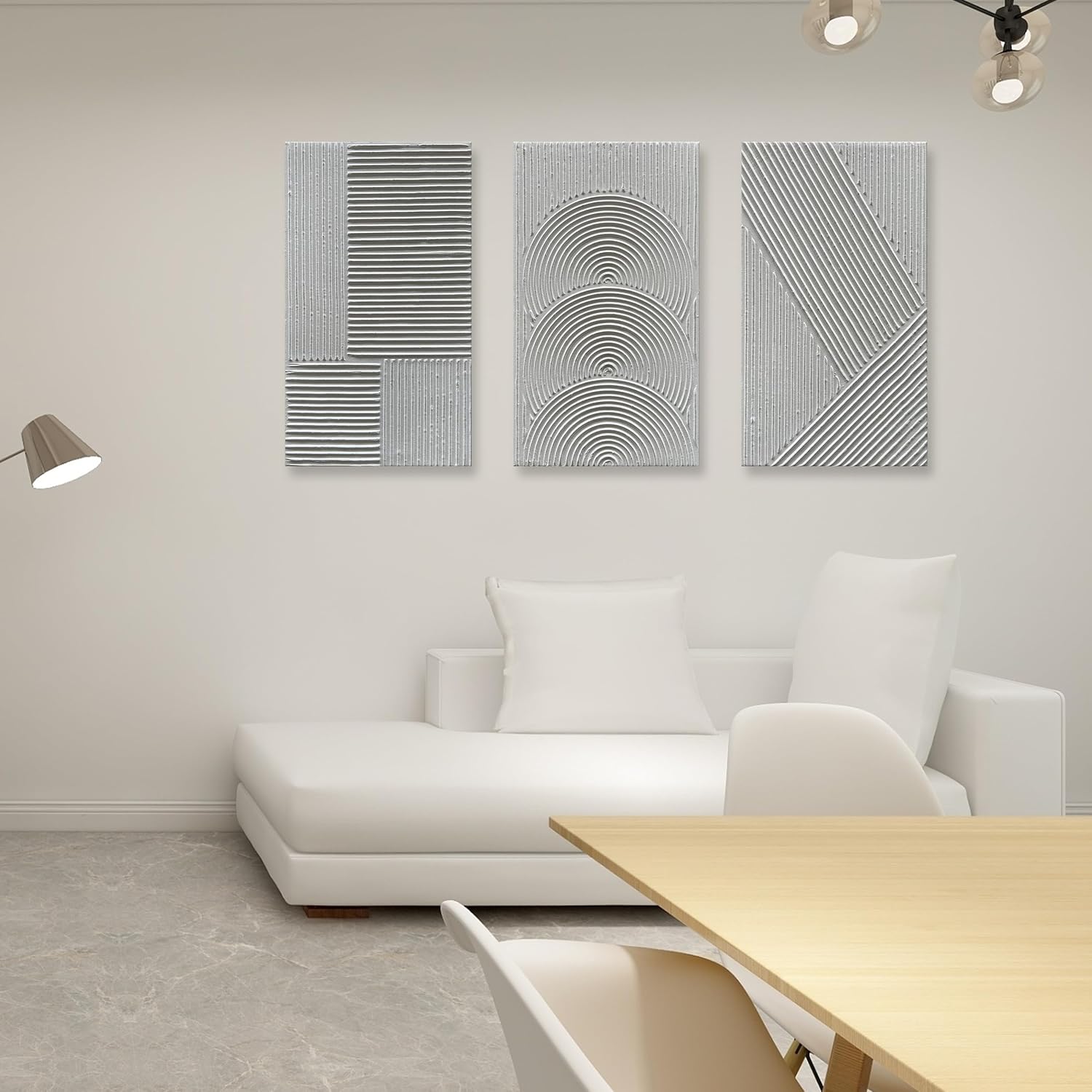 NANKAI Art Hand-Painted White Textured Abstract Art Oil Painting Contemporary Minimalist Art Home Wall Decoration Painting 28x16 Inches x3