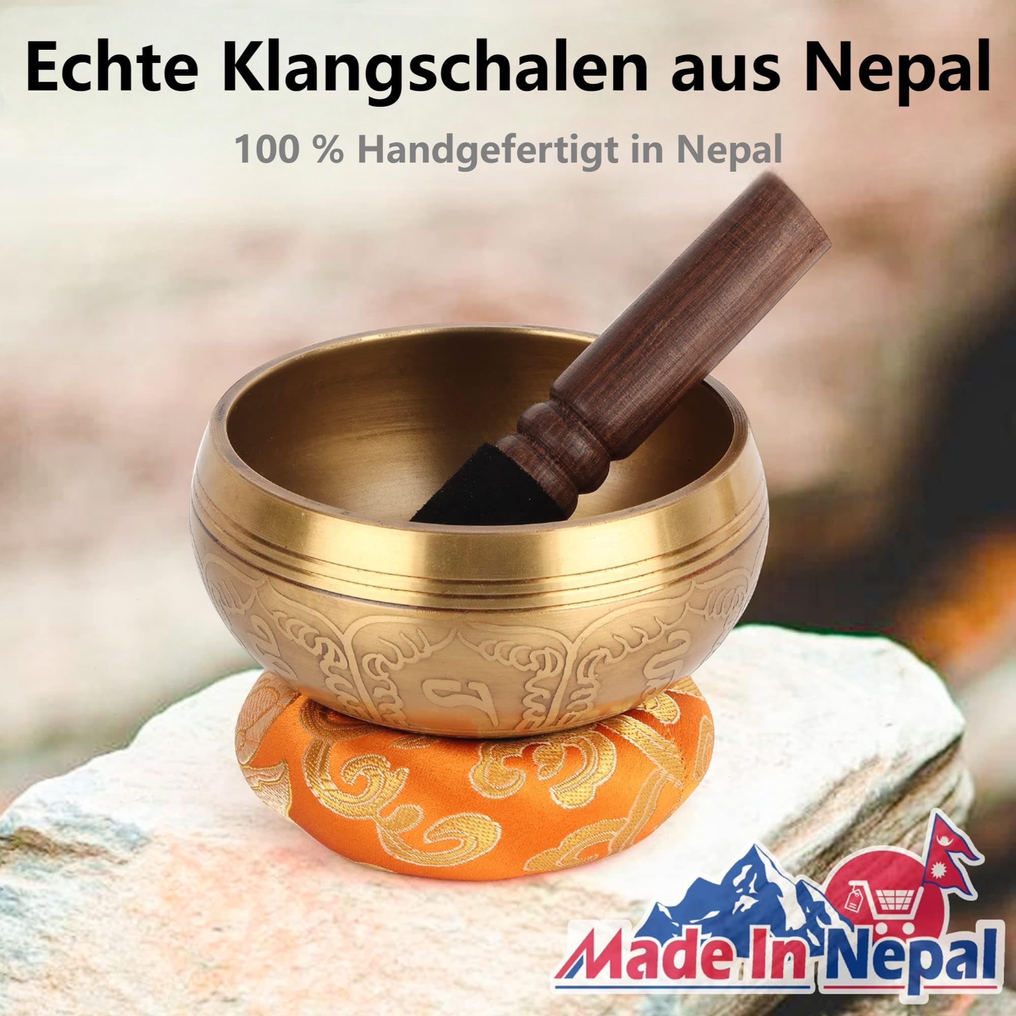 Tibetisches Klangschalen-Set – 100% handgehämmert in Nepal Klangschale für Meditation, Yoga, Chakra, Meditationszubehör, einzigartige Geschenke für Frauen, Männer (9.5 cm)