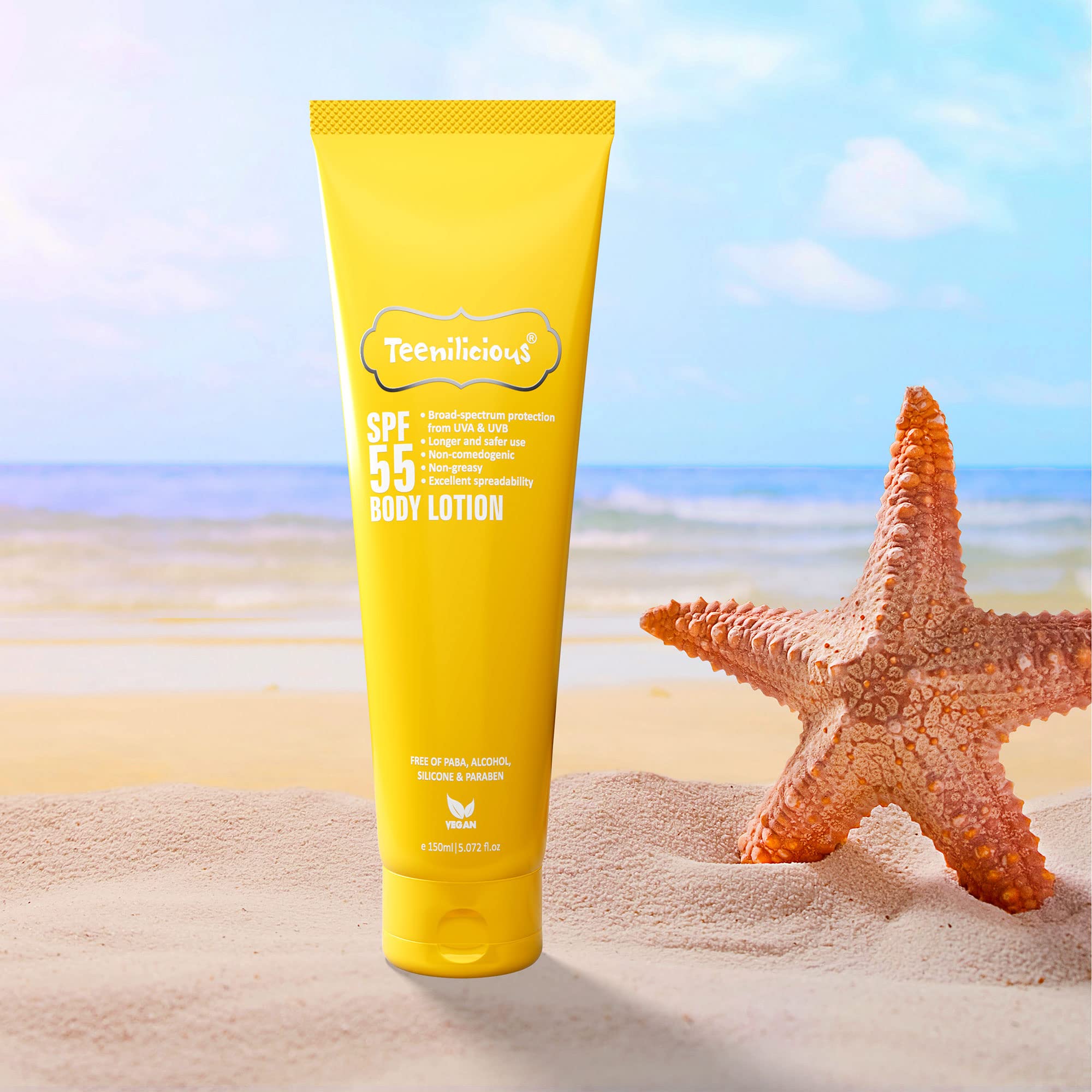 Teenilicious SPF 55 Sunscreen Body Lotion, SPF 50 PA+++, Sunscreen for Oily Skin and Sensitive Skin - 150ml