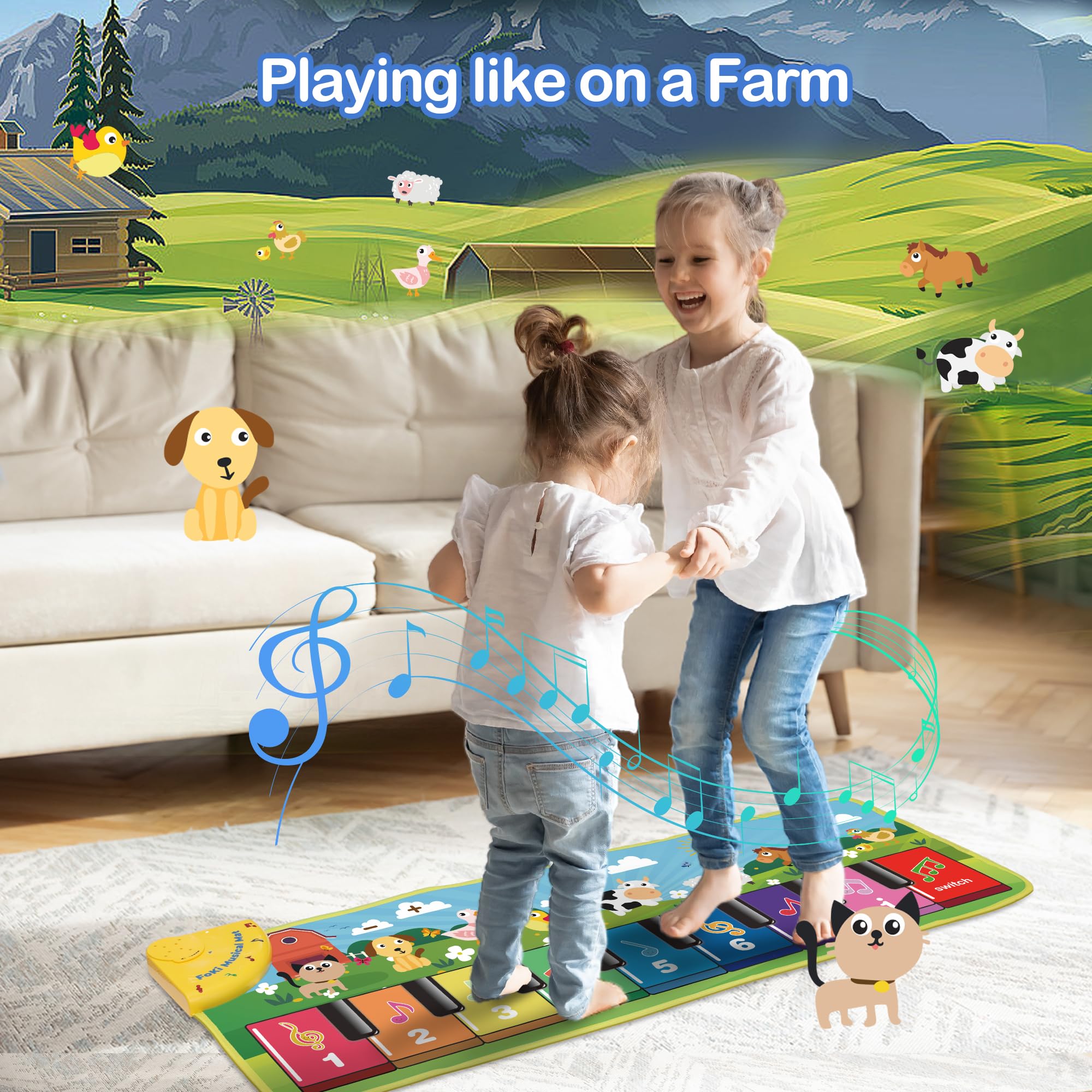 FOKI Floor Piano Mat for Toddlers, Baby Kid Sensory Educational Dancing Keyboard Carpet Animal Sounds Blanket Touch Playmat Musical Mats Birthday Toddler Toys for 1 2 3 4 5 Year Old Boy Girl Gifts