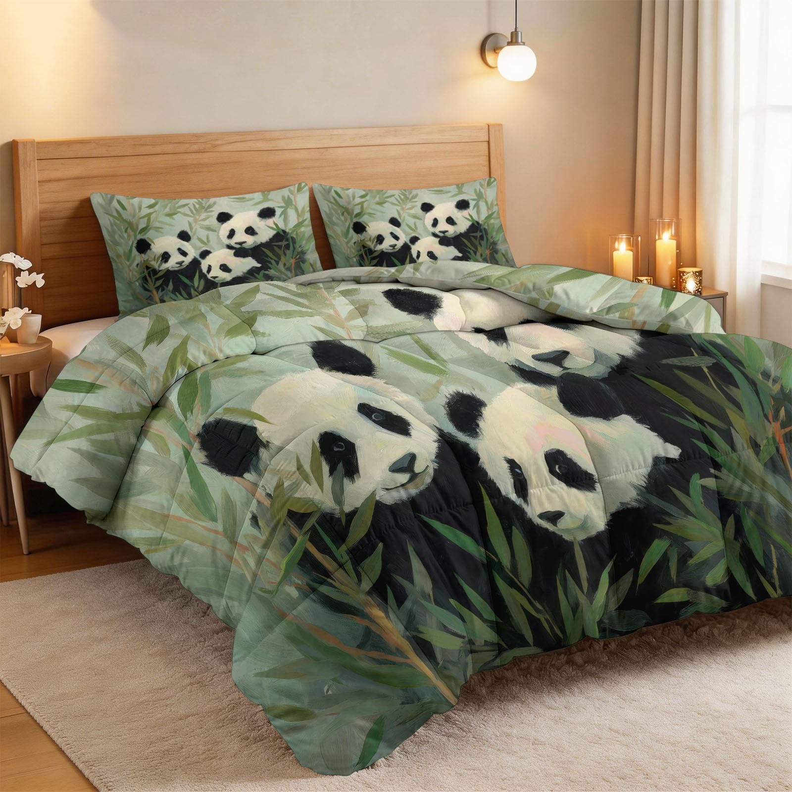 Tier Großer Panda Bambuswald Bettdecke 135 x 200 cm 4 Jahreszeiten Steppdecke, Chinesischer Stil Waschbare Ganzjahresdecke Kinder Bettwaren Set Kinderzimmer Babyzimmer Bettdecke Ohne Bezug