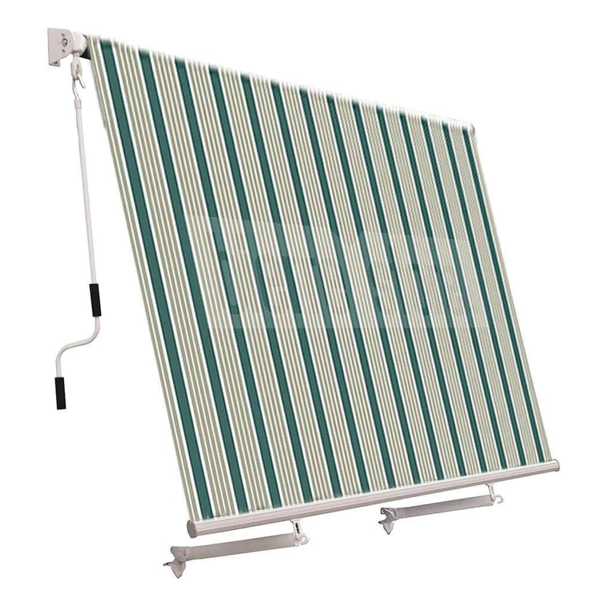 Tenda da Sole a Caduta Avvolgibile per Balcone Senza Cassonetto con Mantovana e Braccetti Tessuto Poliestere impermeabile 280 g/m² installazione Parete o Soffitto (VERDE/BIANCO RIGATO, 300X250cm)