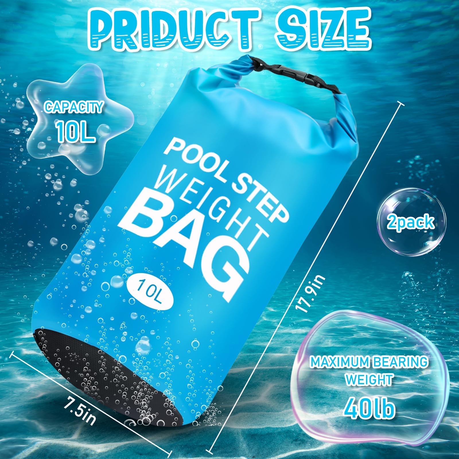 Jakelove Pesos para escalones de piscina, 2 unidades de 10 L/4,5 kg 500D PVC para escaleras, bolsas de arena impermeables y resistentes a desgarros para peldaños de piscina