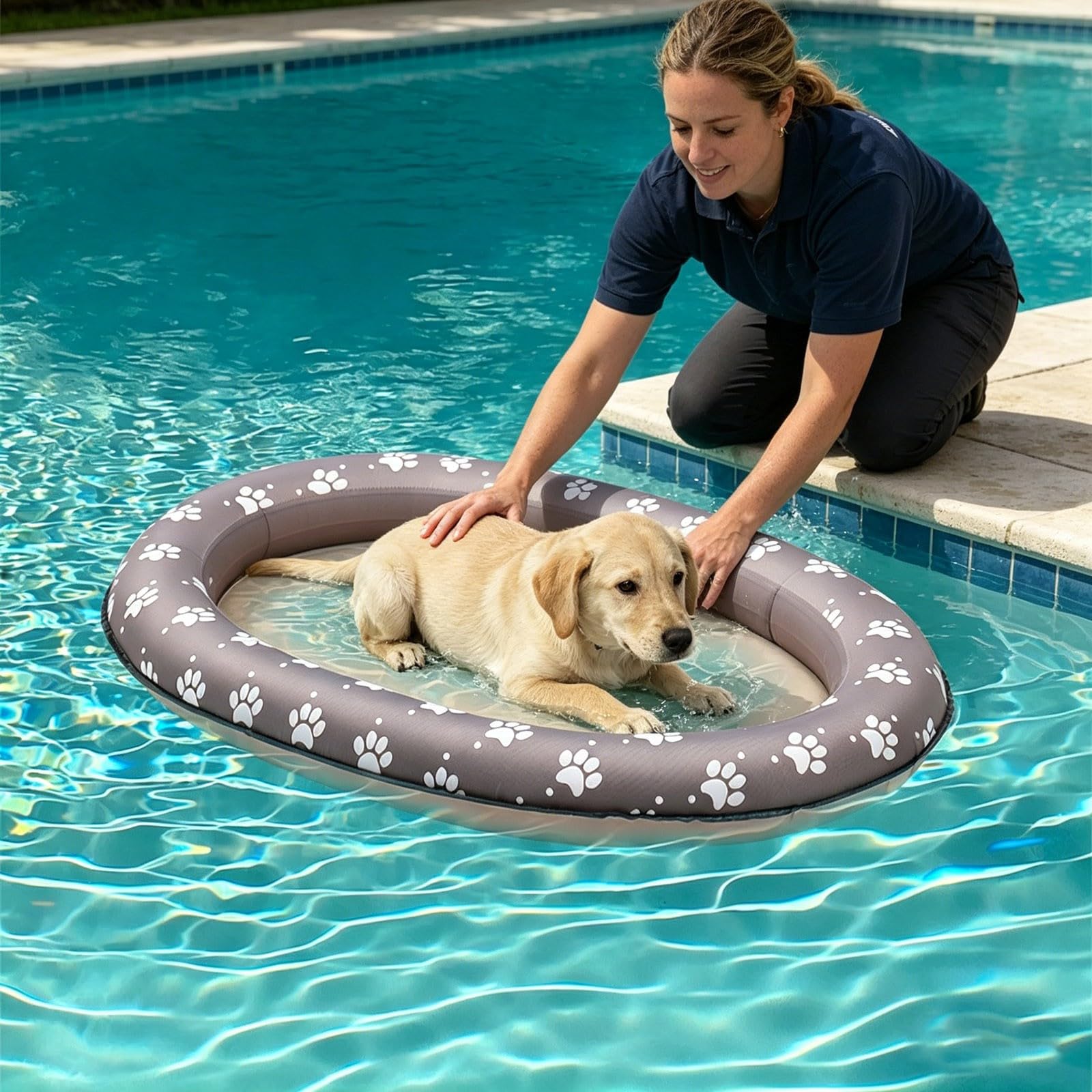 Pet Floating Raft, Dog Swimming Pool Floating Boat, Inflatable Dogs Pool Float, Non Slip Anti Scratch, Portable Lightweight Design, Suitable for Pets Water Play Bath Beach (Grey) โ image 1