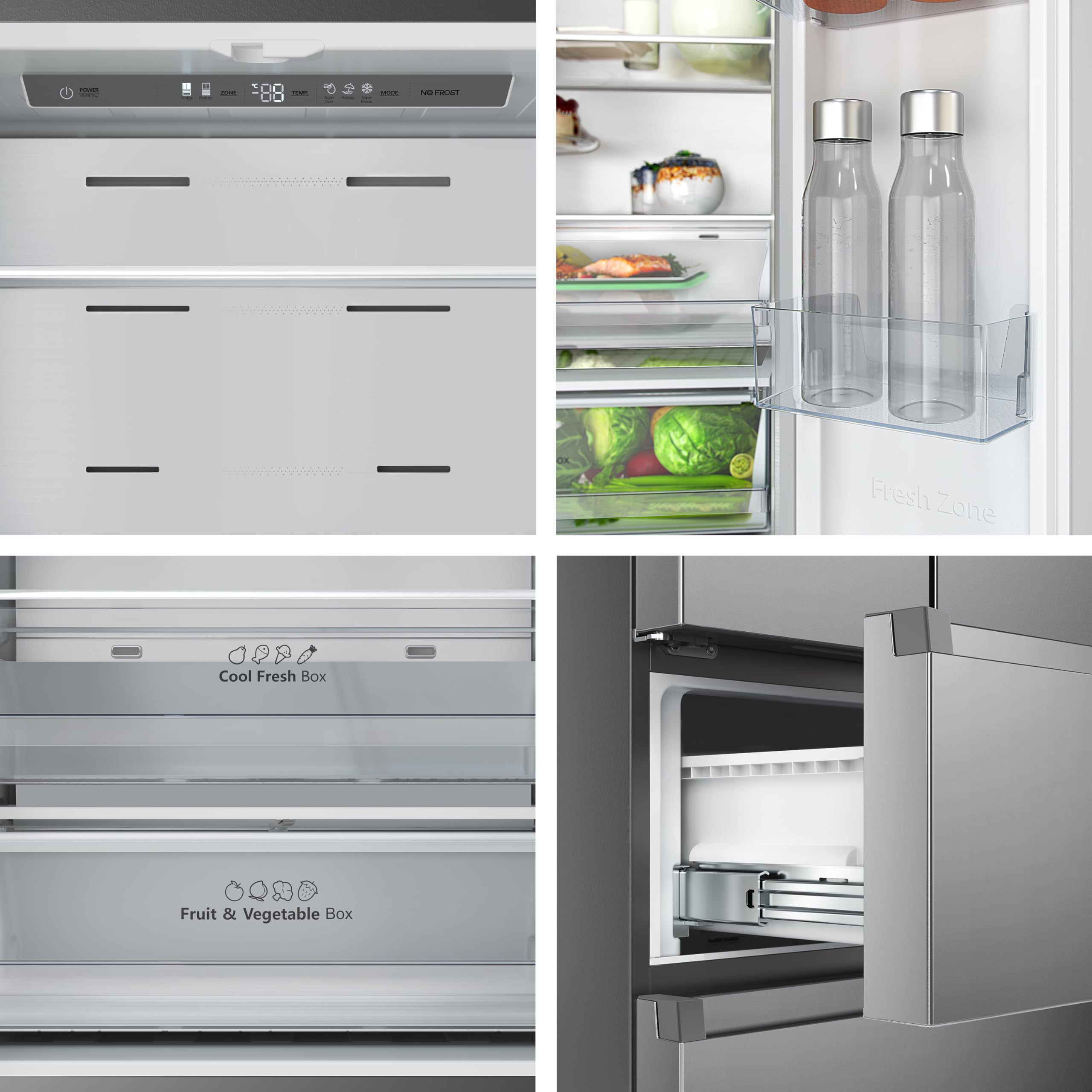Fridgemaster MF70450ES French Door Fridge Freezer 485L, Total No Frost, Silver, 69.4D x 70.4W x 200H cm, E Rated - 4