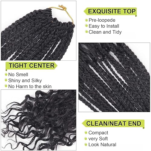 Vista 241 de Goddess Box Braids Crochet Hair With Curly Ends 18 Inch Bohomian Box Braids Crochet Braids 8 Packs 3X Crochet Braids Synthetic Braiding Hair 1B-4-30