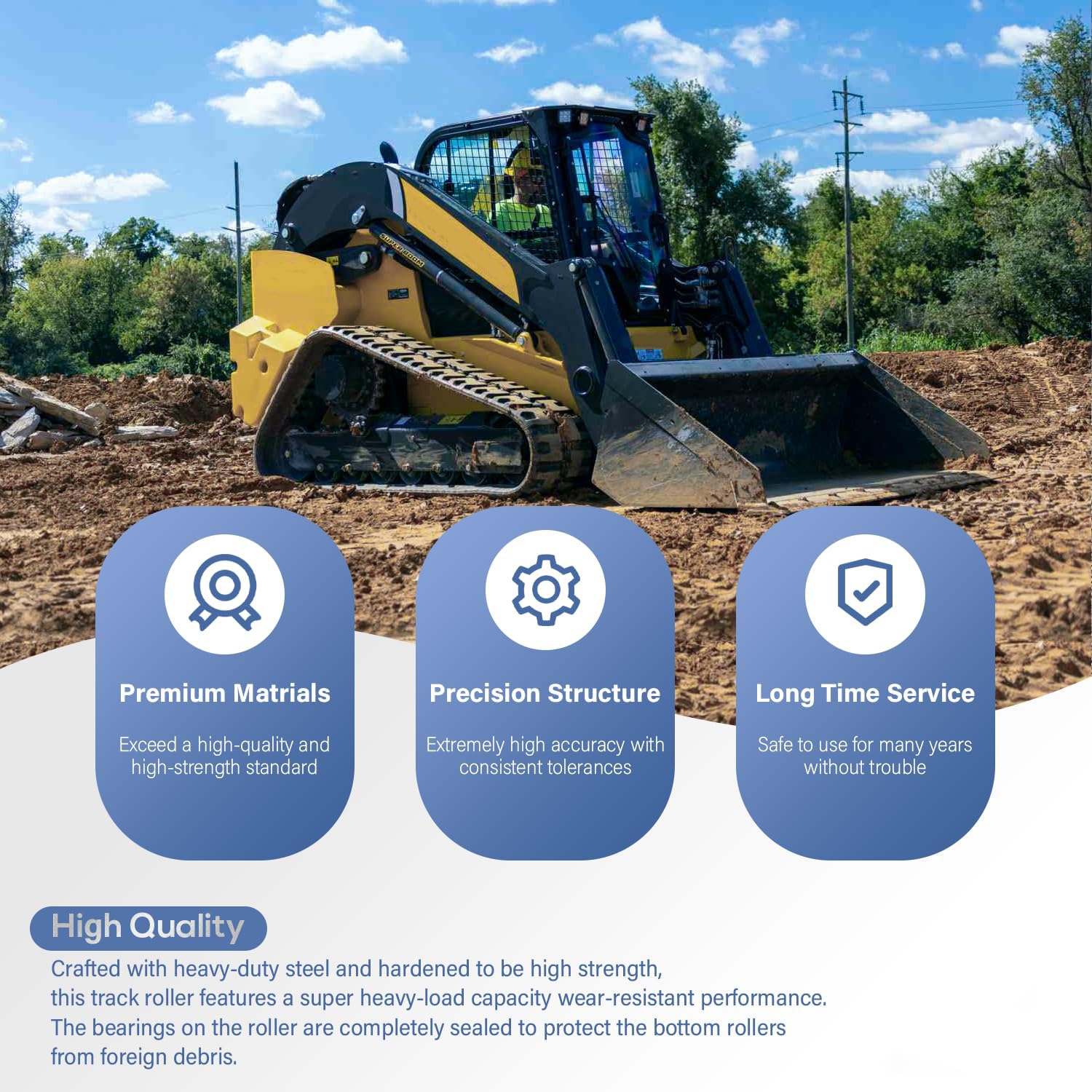 Unterwagen-Rolle für Takeuchi TL130/TL230/TL8/TL26-2/TL126 | für Gehl CTL60/CTL65 & Mustang MTL16 Kompaktlader | Hochverschleißfester Stahl | OEM 08801-30000/33100/08801-30100 | 180775
