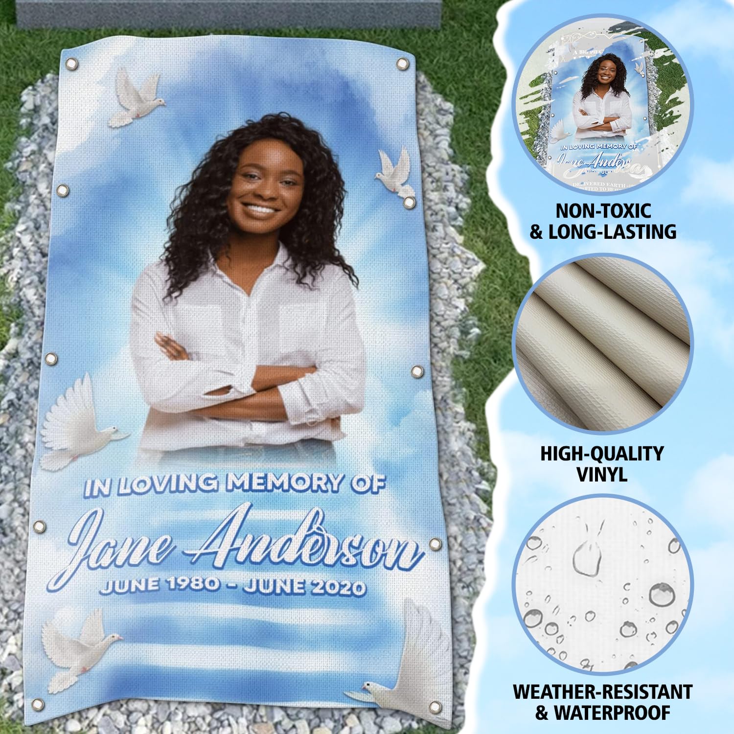 Custom Memorial Grave Blanket Photo Name, Custom Grave Funeral Blanket, Personalized Memory Blanket for Loss of Loved Ones in Heaven (Memory Grave Blanket 01, 3x6 feet)