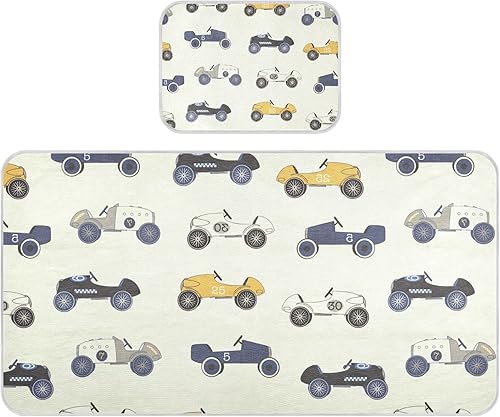Race Cars - Almohadilla para cama de bebé con funda de almohada, de seda helada, transpirable, colchoneta transpirable para cuna para dormir en