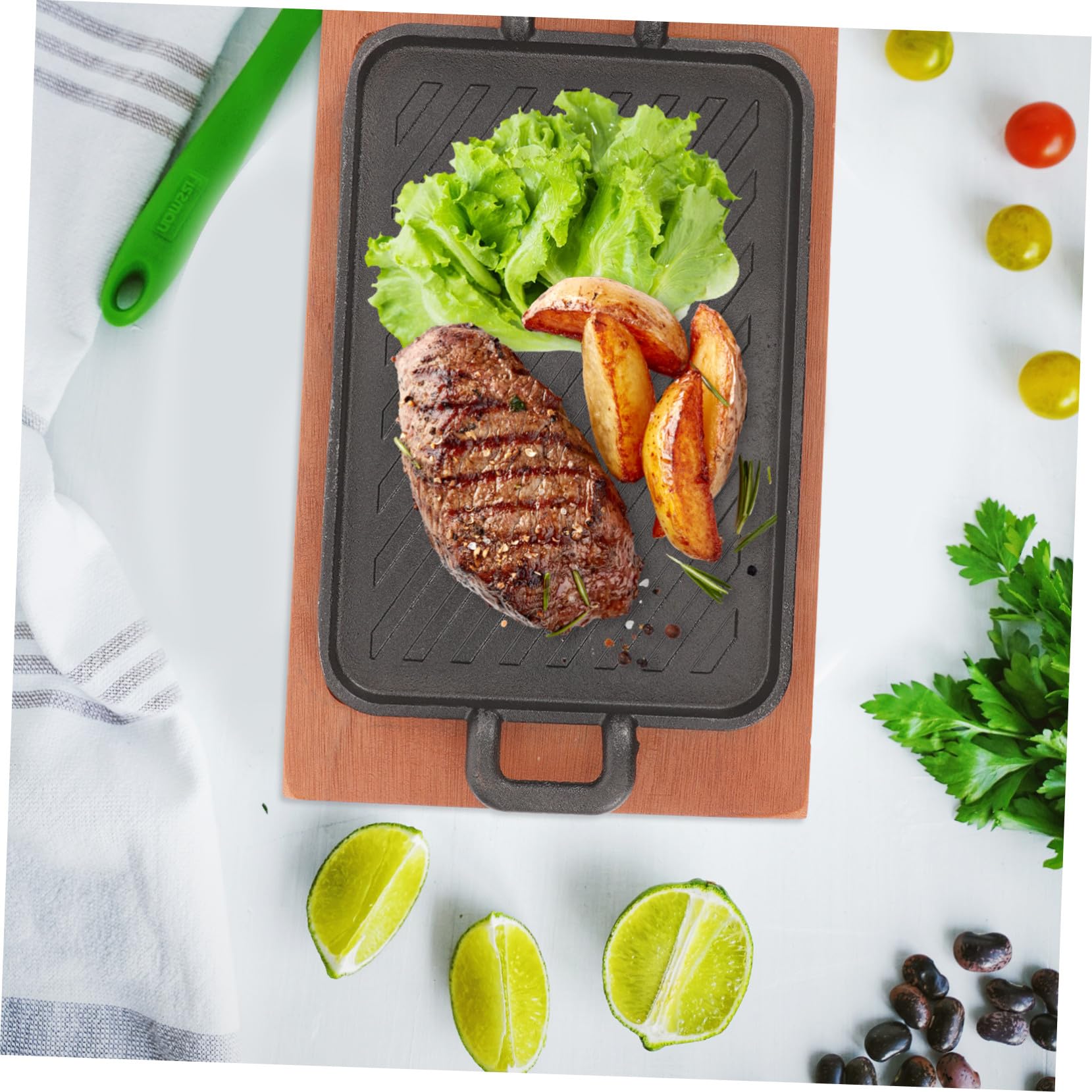 Sartén para Parrilla de Barbacoa de Hierro, 1 Juego | Rectangular, Diseño Compacto y Práctico, se Guarda Facilidad, Calor Uniforme