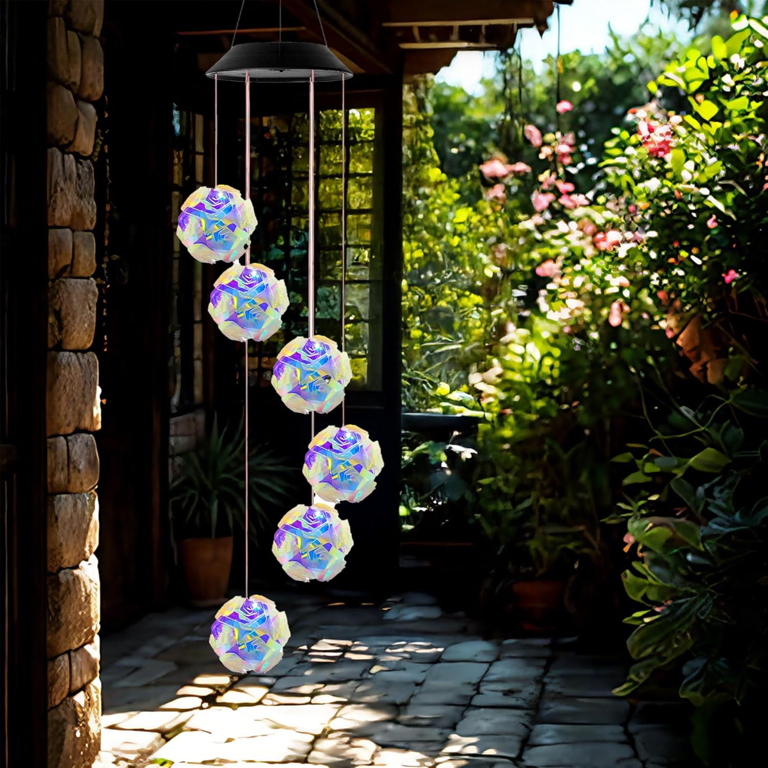 2Pack Solar Wind Chimes Color Changing Solared Lights Outdoor Waterproof LED Wind Chimes Solar Powered Lights for Home Party Yard Garden Christmas Decoration (Multicolor Ball)