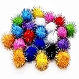 24 Pcs Cat Ball Toys, 1.8 Inch Sparkle Ball, Tinsel Glitter Pom Pom Cat's Favorite Toys, Random Color