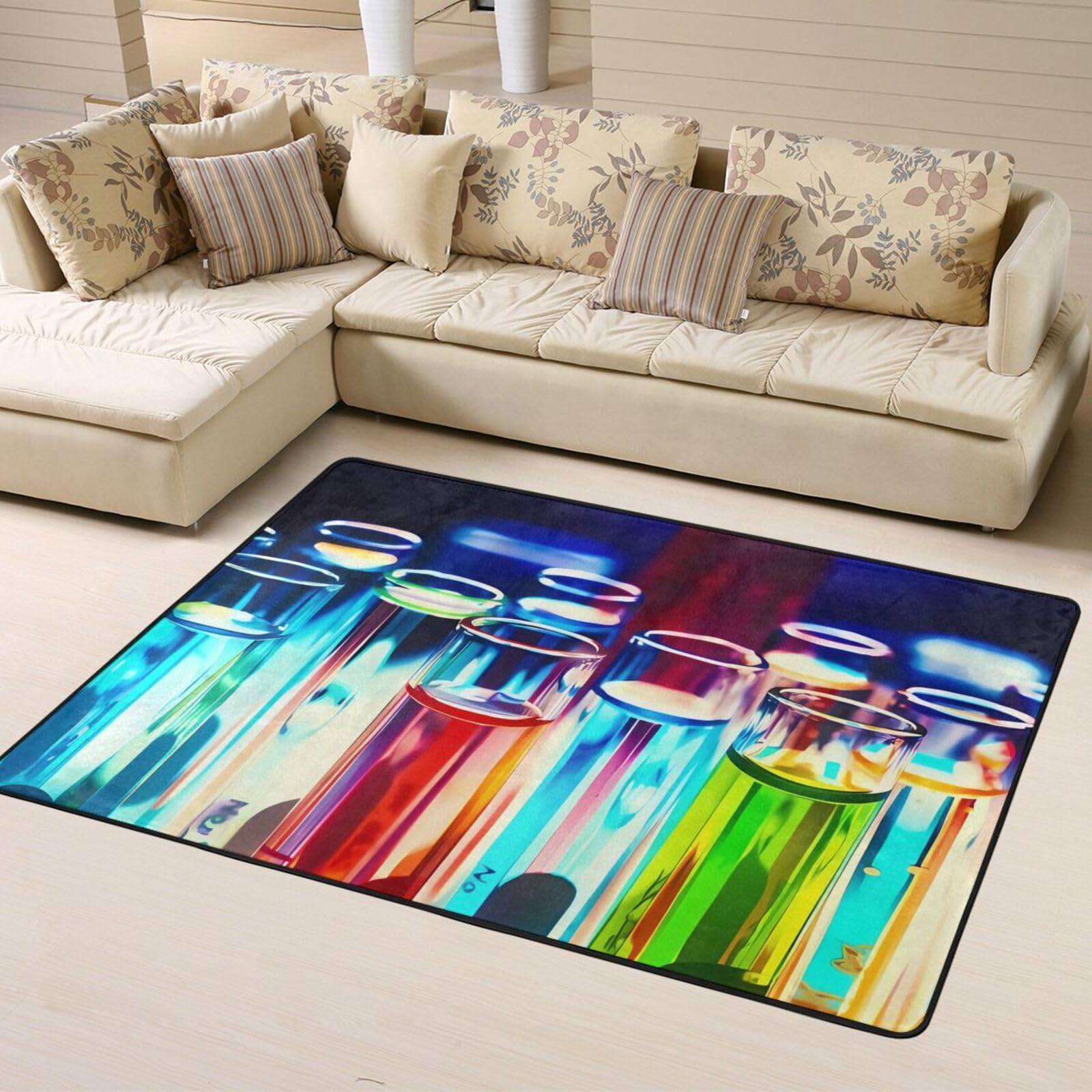 Chemie-Reagenzglas-Drucke, gut verarbeitet, rutschfester Bodenbelag, 160 x 121,9 cm, Plüsch-Komfort für Zuhause und Büro