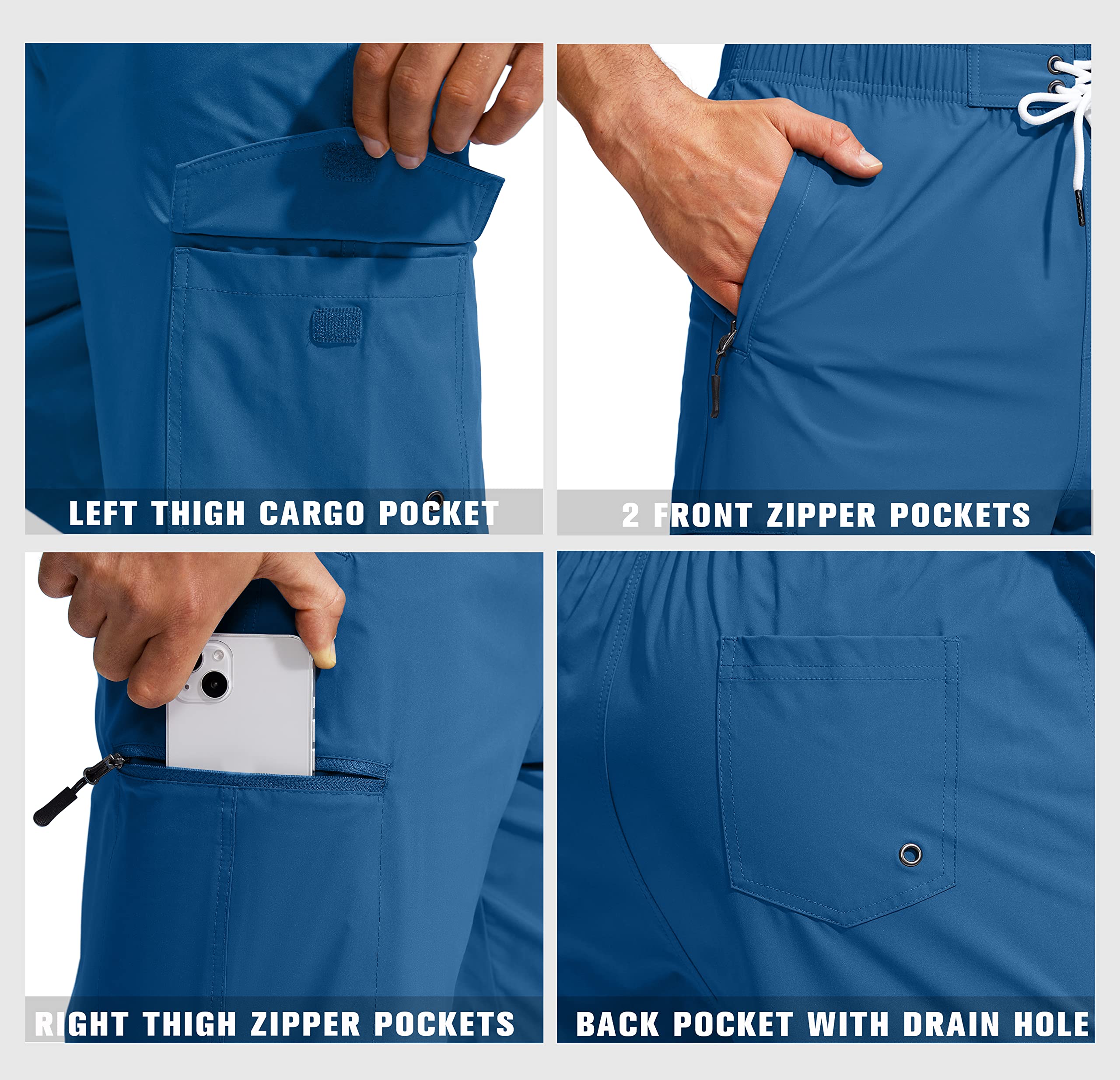 Kayrth Costume da bagno da uomo Quick Dry Board Shorts con 5 tasche Costumi da bagno da uomo - No Mesh Liner, Blu scuro, XXX-Large
