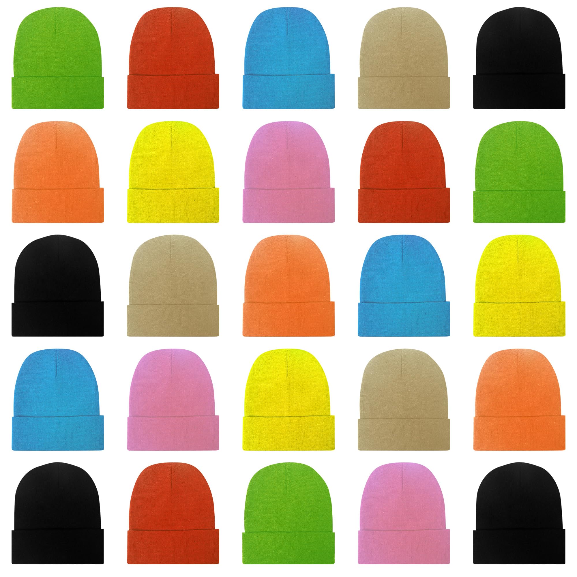 25 Pack Winter Beanie Hats Bulk