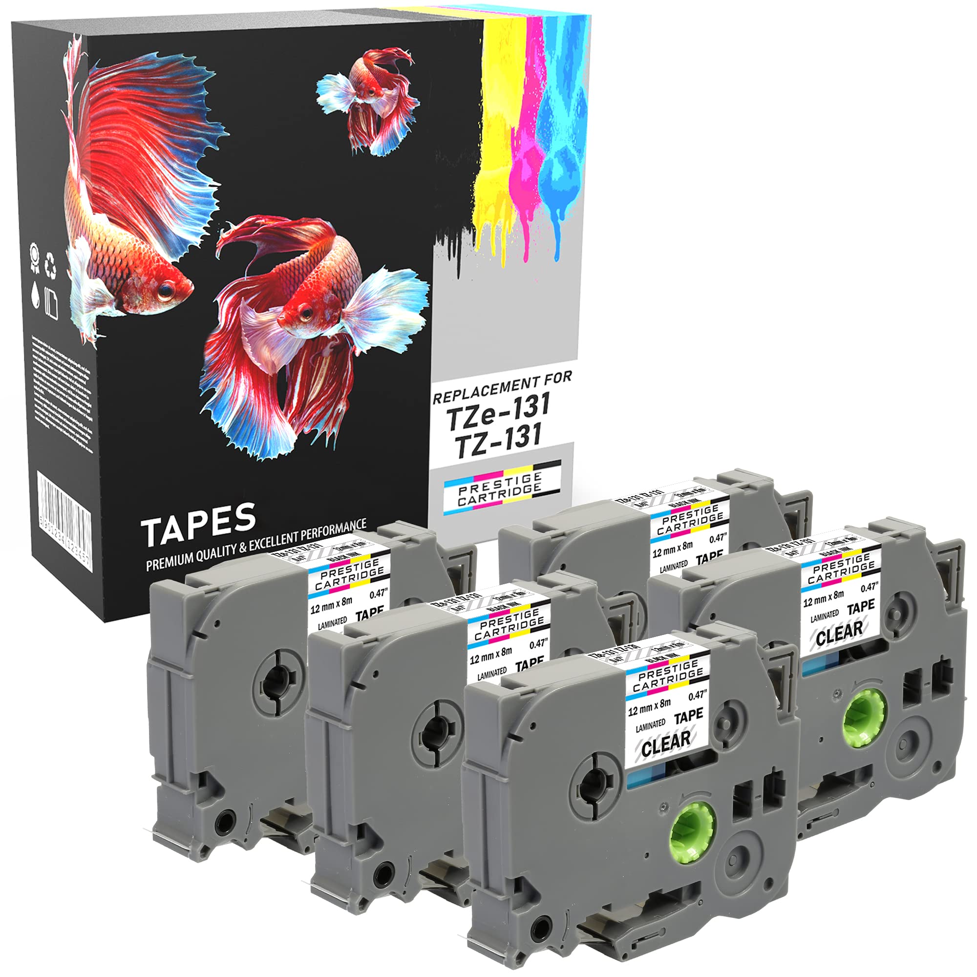 5 Compatible TZe-131 TZ-131 Black on Clear 12mm x 8m Label Tapes for PT-1000 1005 1010 3600 9600 D200 D210 D210VP D400 D450VP D600VP E100 E550WVP H101C H105 H110 H300 H500 P700 P750W