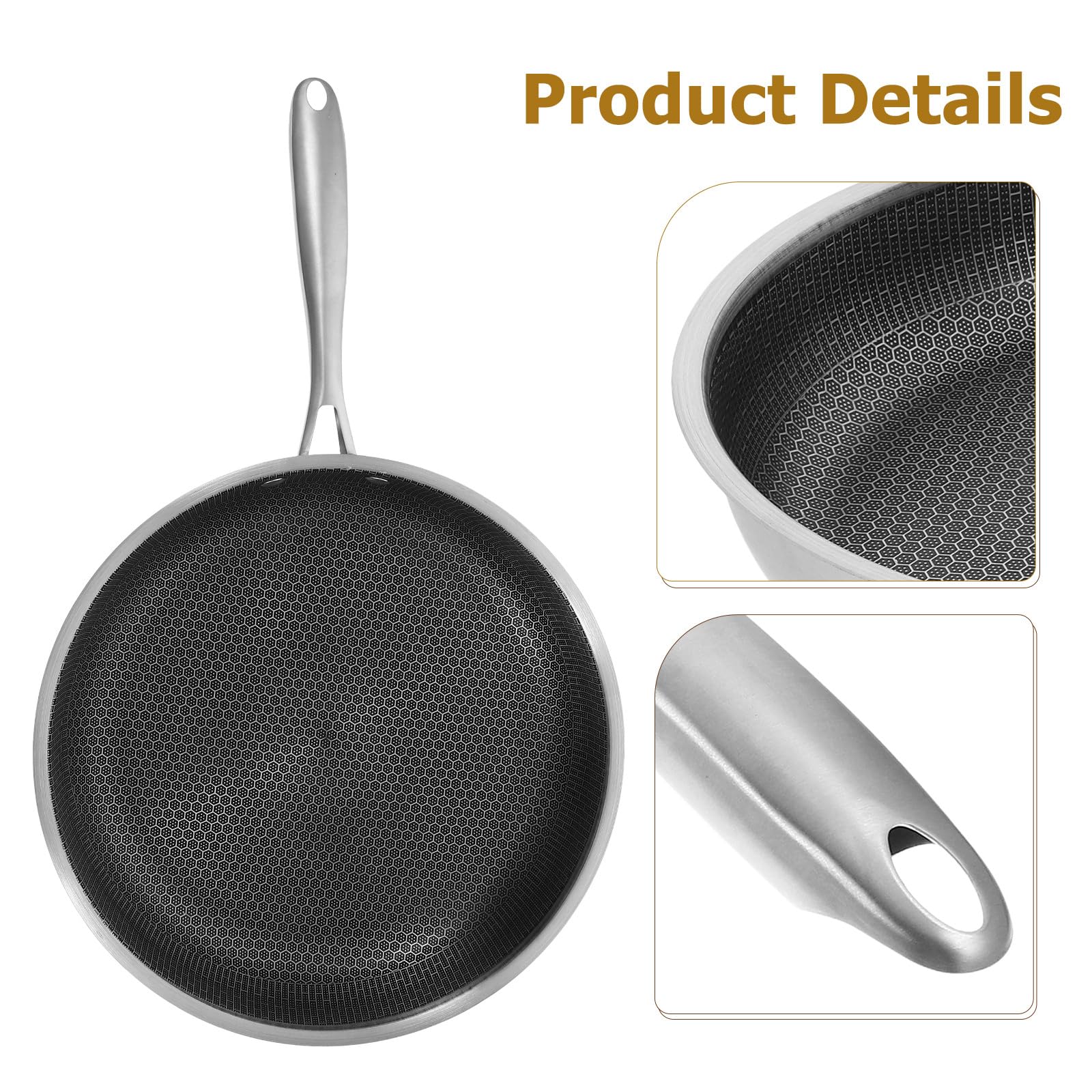 BESPORTBLE Padella per Uova e Bistecche in Acciaio Inox Rivestimento Antiaderente a Nido D’Ape, Manico Ergonomico e Fondo Piatto per Uso su Tutti Cottura, Compatta per Cucina Quotidiana