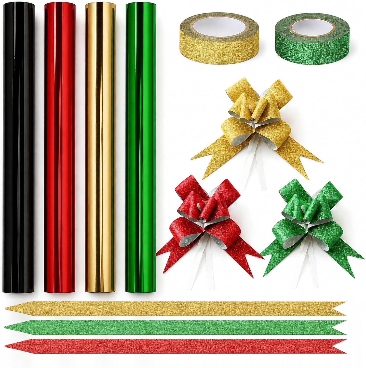 SKYPRO Metallic Wrapping Paper Set, 4 Rolls Gift Wrap with Tape & Bows