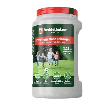 Strong mineral lawn fertiliser in reusable hand spreader with 3 months long-term effect ideal for spring and summer lawn fertiliser with NPK 15 + 5 + 8 +3 low-dust granules long-term fertiliser