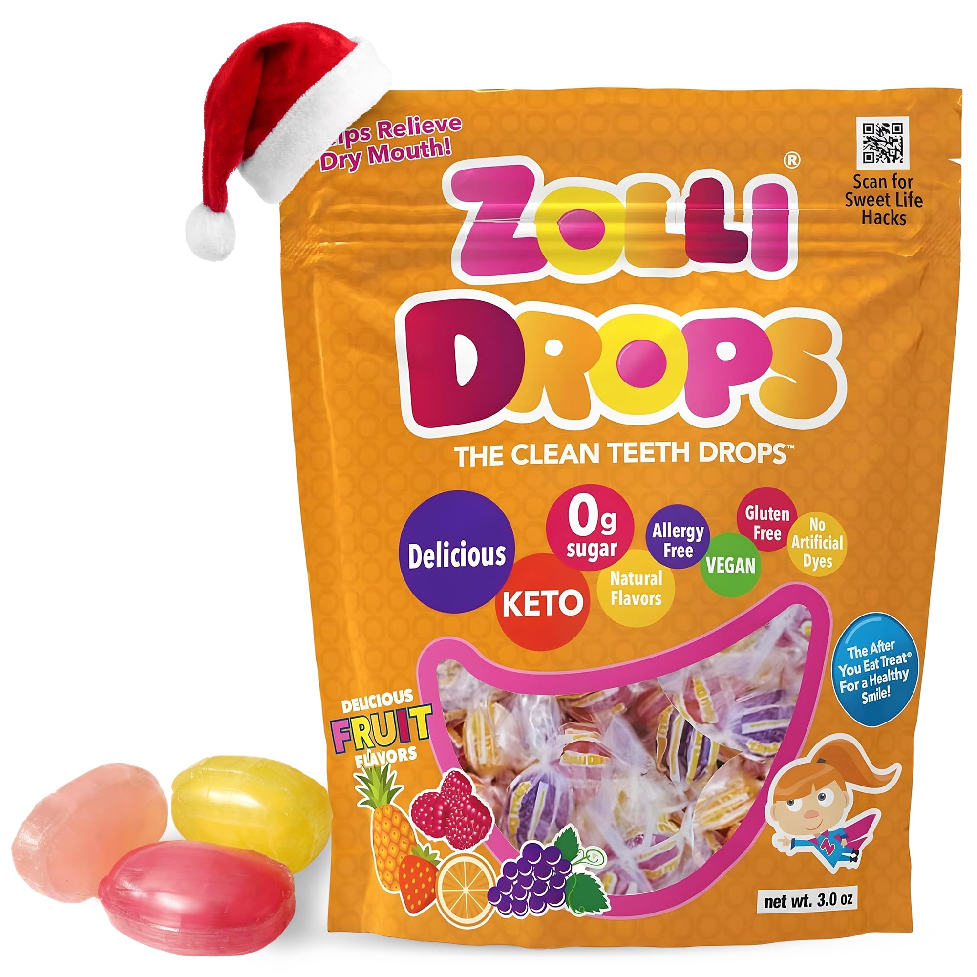 Zolli Drops Sugar Free Candy with Xylitol, Dye-Free Lollipops - Keto & Diabetic-Friendly, Dentist-Approved Treats for Kids (Natural Fruit Flavors, 3 oz)