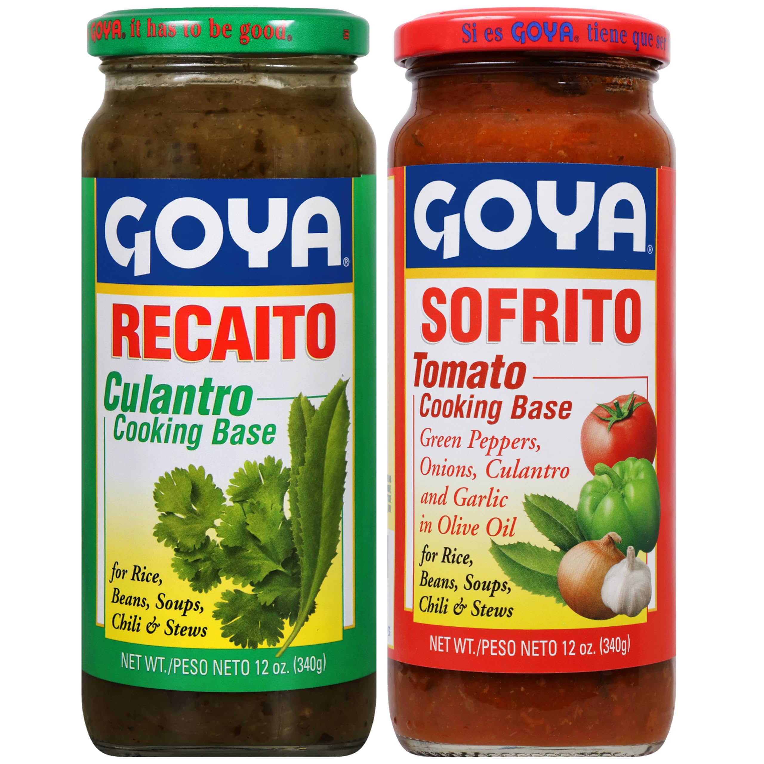 GoyaRecaito & Goya Sofrito Cooking Base 2 - 12 Oz Jars (1 of Each)
