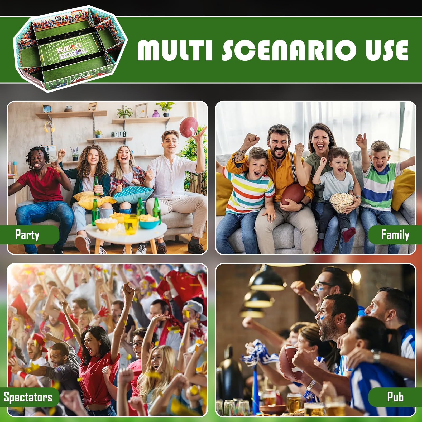 Lot de 3 grands stades de collation de football américain - Accessoires de fête de football américain - Plateau de service en papier - Super Snack Stade - Décoration pour les fans de football