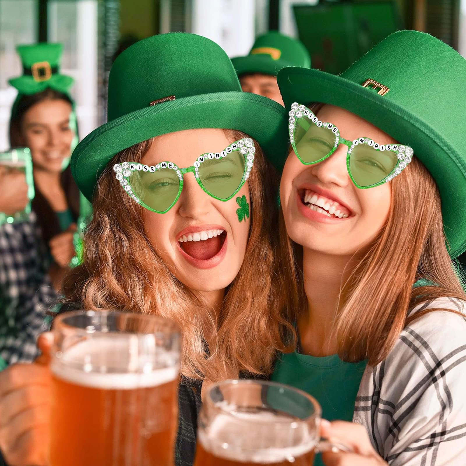St. Patrick's Day Glasses - Irish Shamrock Sunglasses Glitter Green, Leprechaun Costume Accessories for St. Patrick's Day Party Favors Supplies