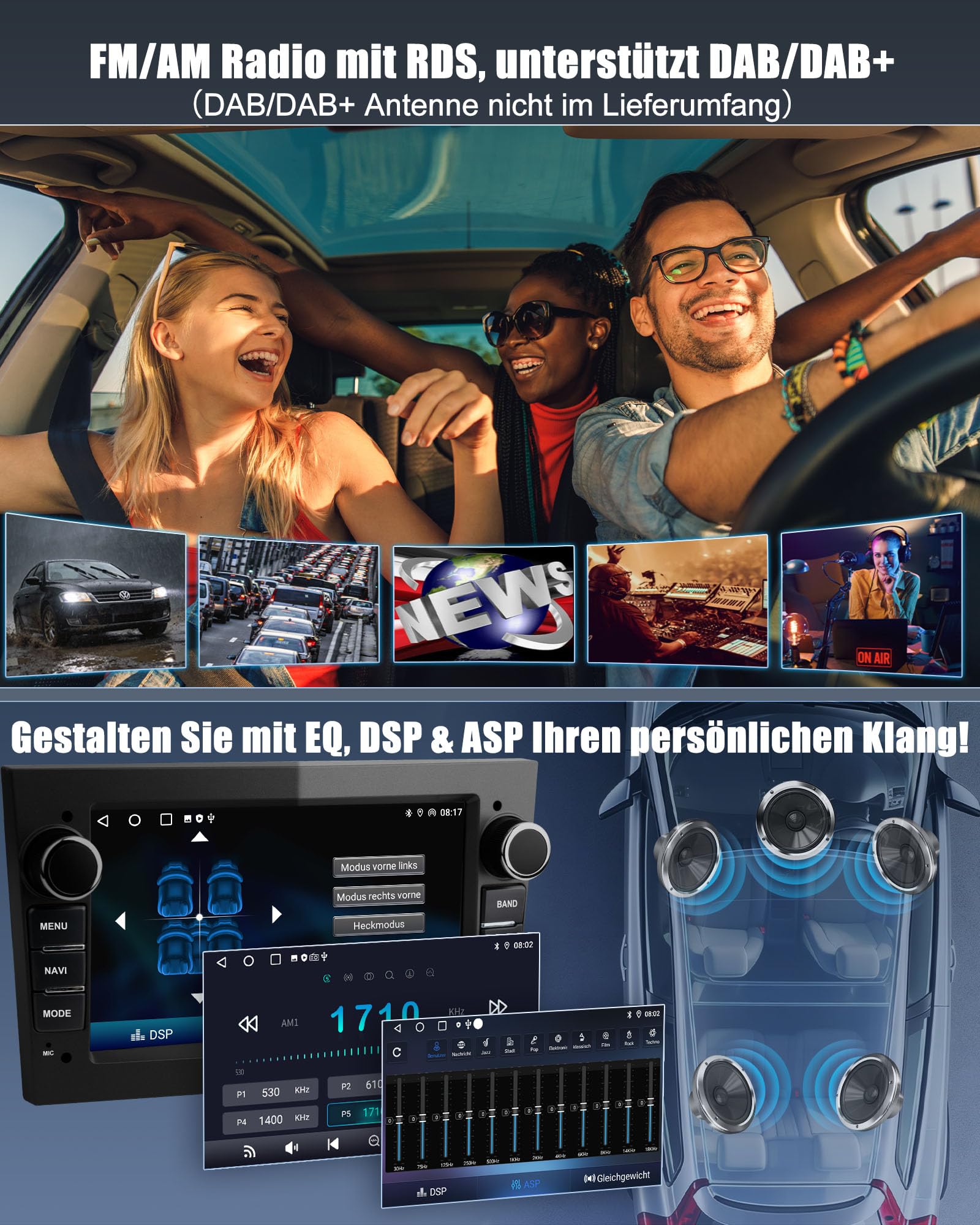Lehwey Bluetooth Autoradio mit Bildschirm für Opel Corsa d, Astra J & H, Meriva, Vivaro, Zafira b mit Navi WLAN UKW, Carplay, Android Auto, Lenkrad Strg, 2Din Android 14 Dab Auto Radio 7 Zoll