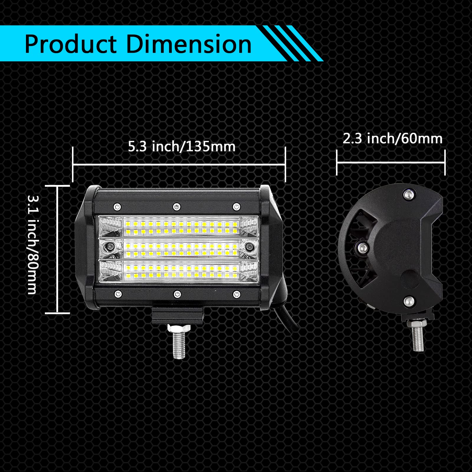 RIGIDON Phare de travail led avec 12v faisceau de câblage kit, 2PCS 5 13cm 135W