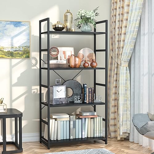 Miniatura 6 de NUMENN Estantería de 4 niveles, estantería alta para almacenamiento, estante moderno para dormitorio, sala de estar y oficina en casa, color negro