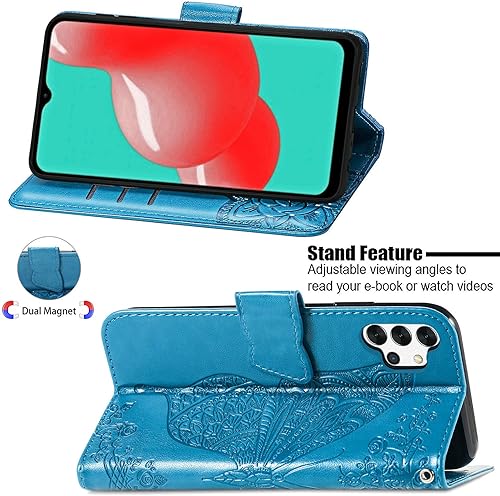 Miniatura 10 de Funda protectora para Samsung Galaxy A32 5G, piel sintética, con correa para muñeca, ranuras para tarjetas, bolsillo en relieve, diseño de flores y