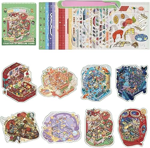 8 Sets DIY 3D Sticker Scene Make Your Own House Miniature Isometric Scene Sticke