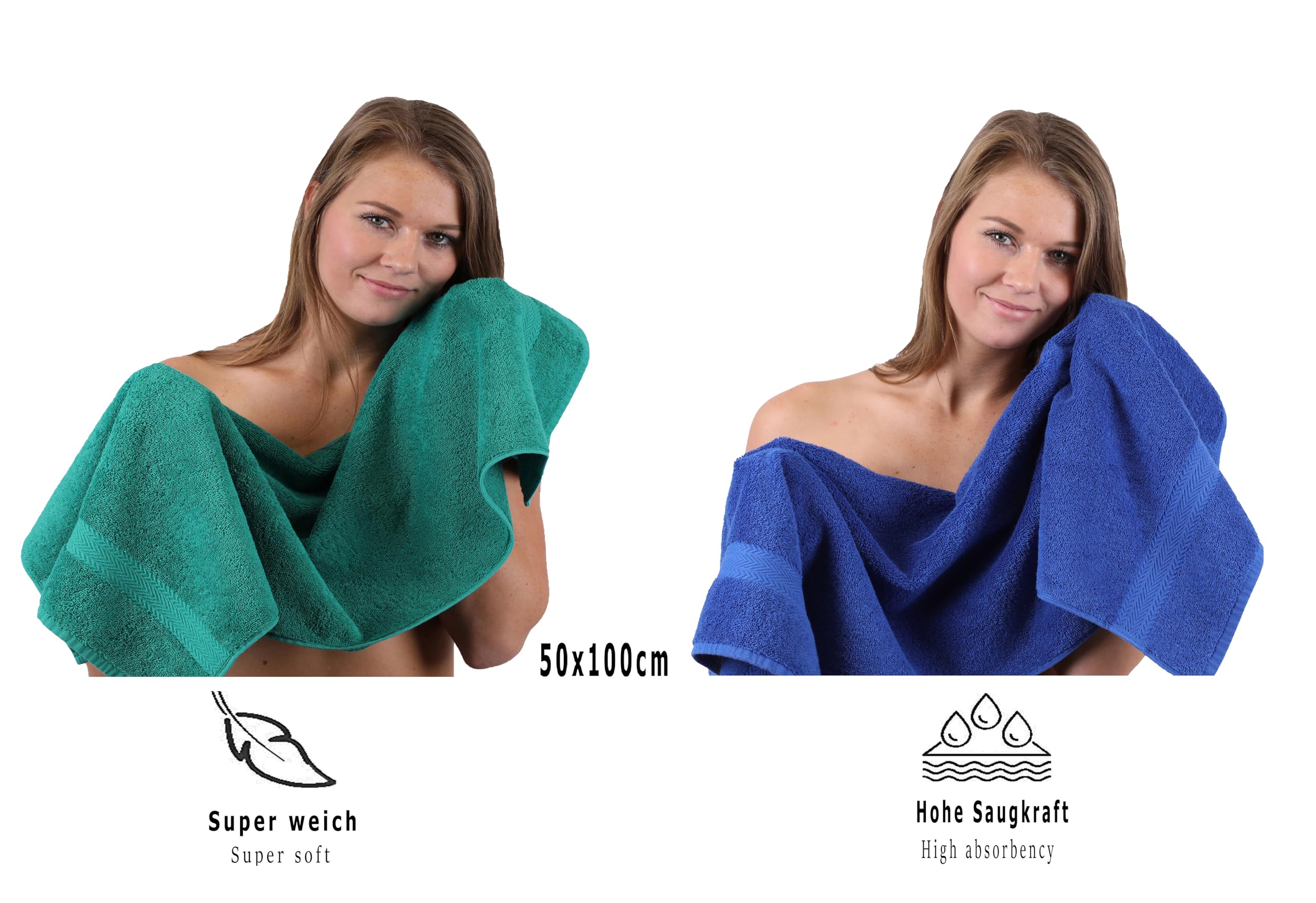 Betz Juego de 10 Toallas Classic 100% algodón 2 Toallas de baño 4 Toallas 2 Toallas de Mano 2 Toallas Cara de Color Verde Esmeralda y Azul