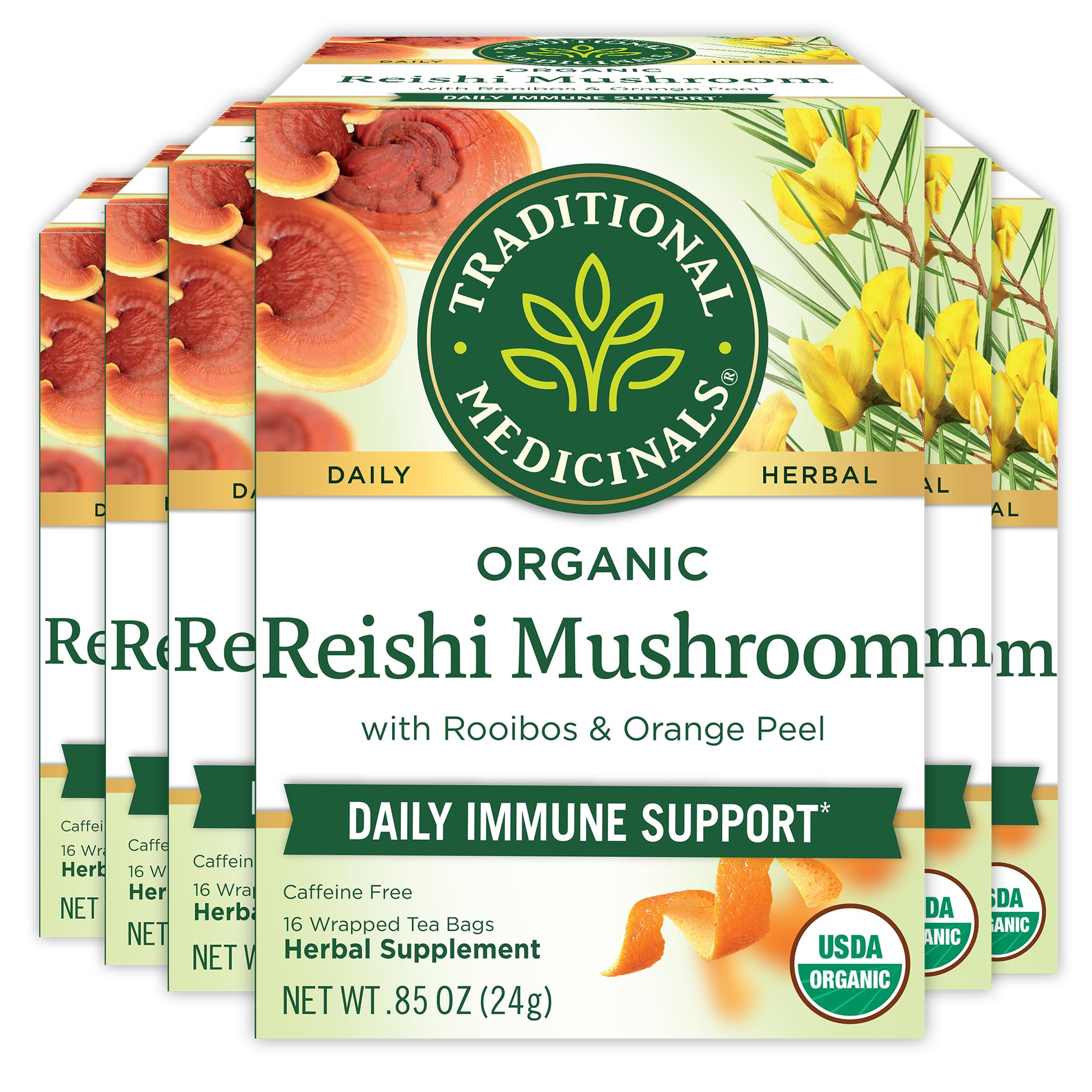 Traditional Medicinals Tea, Organic Reishi Mushroom, Rooibos & Orange Peel, Supports a Healthy Immune System, 96 Tea Bags (6 Pack)