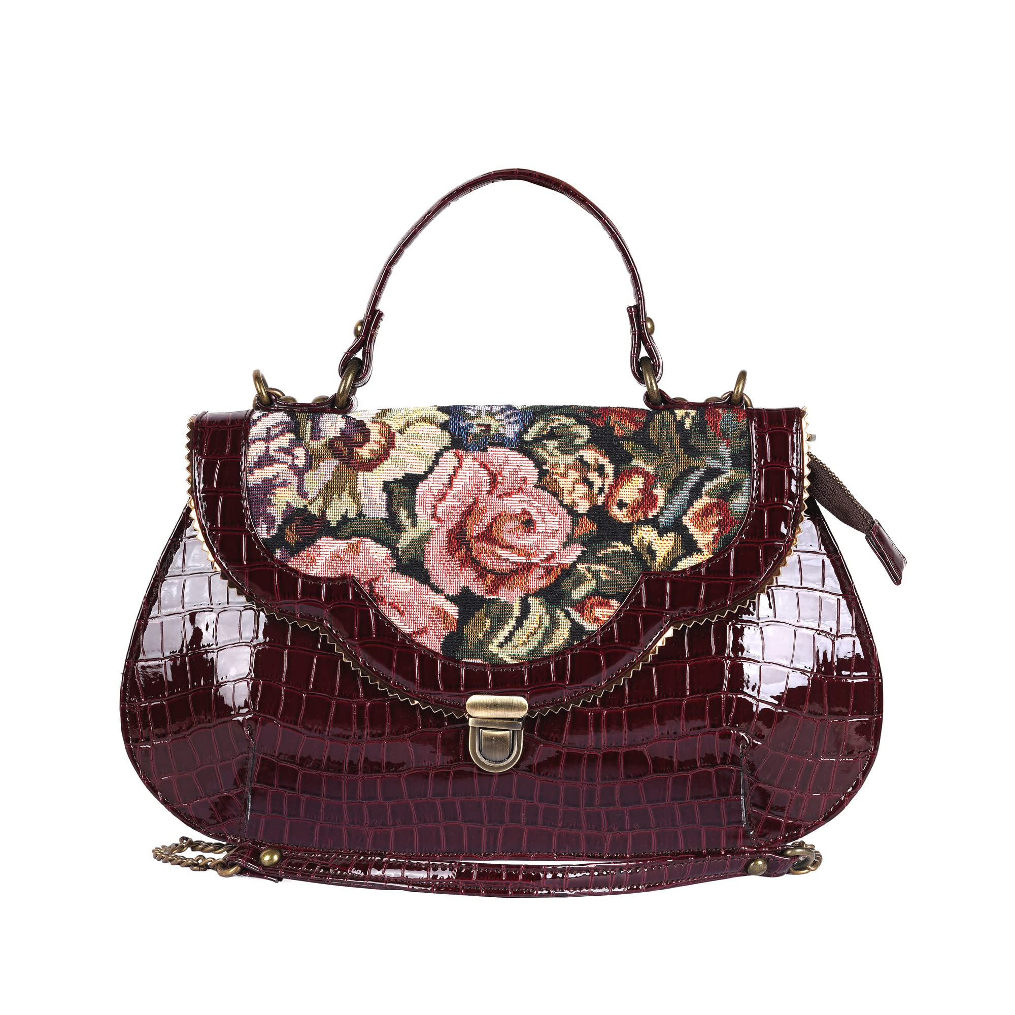 Rudhira Crocodile Print Sling Bag/Messenger Bag/Crossbody Bag For Women Jacquard Cotton and Faux Leather Vegan (Brown) (B0BQW8FLPS) Amazon Price History, Amazon Price Tracker