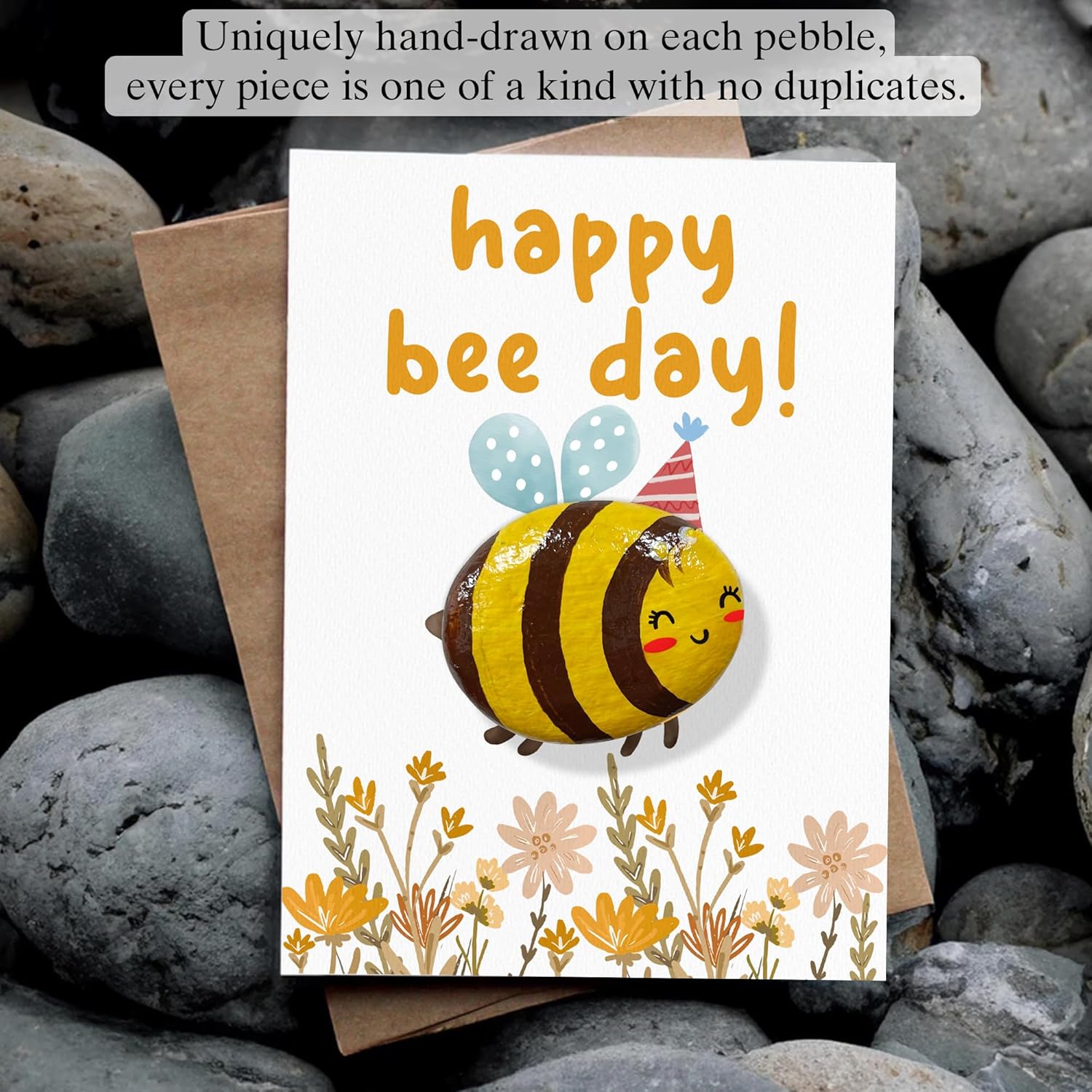 Happy Bee Day Card – Hand-Painted Pebble Bee Birthday Card, Cute Bee Greeting Card for Women, Kids & Friends, Unique Handmade Bee Card, Funny Bee Birthday or Bee Valentine Handcrafted Cards - Image 7