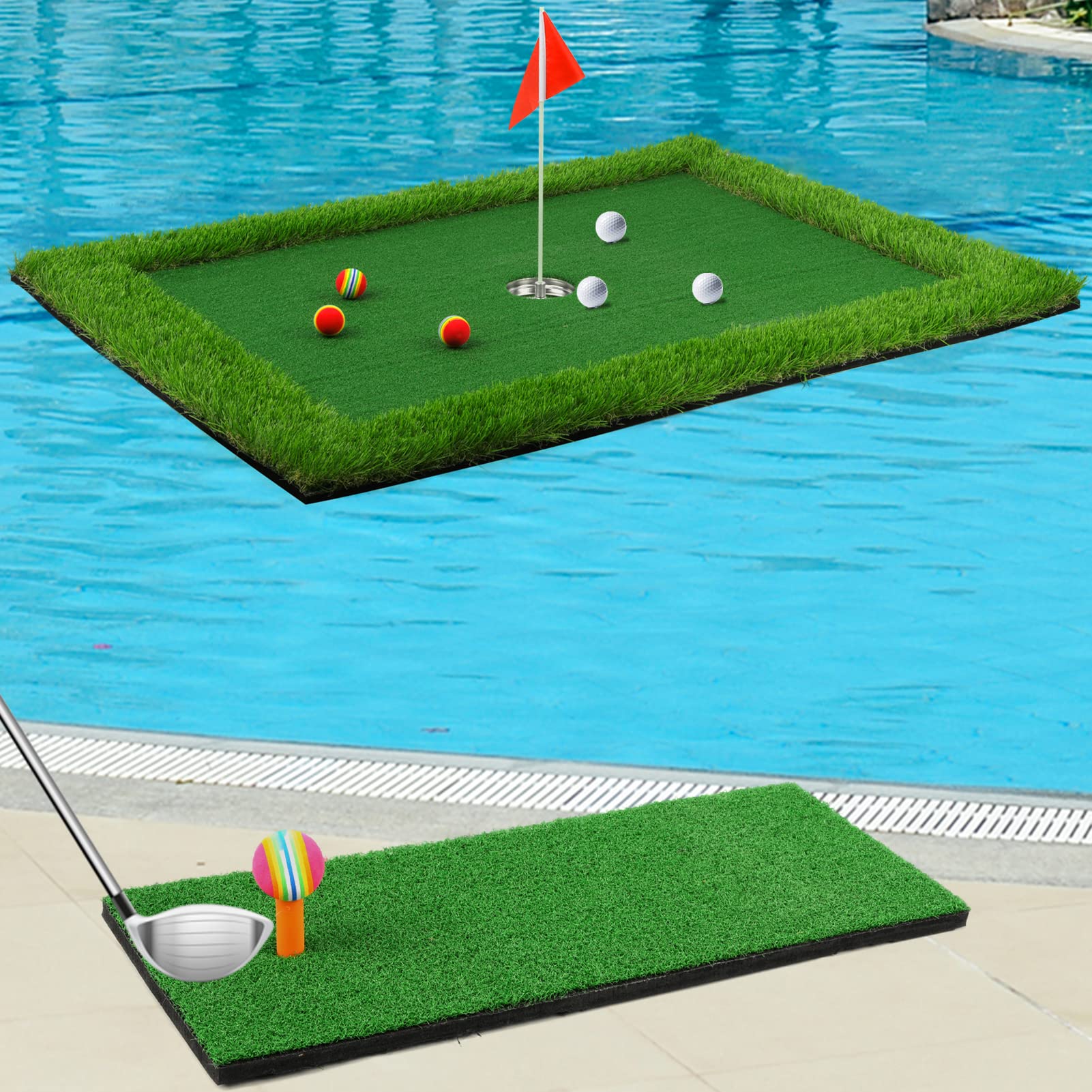 DIYAREA Floating Golf Putting Green for Pool, 47"x 35" Golf Hitting Mat