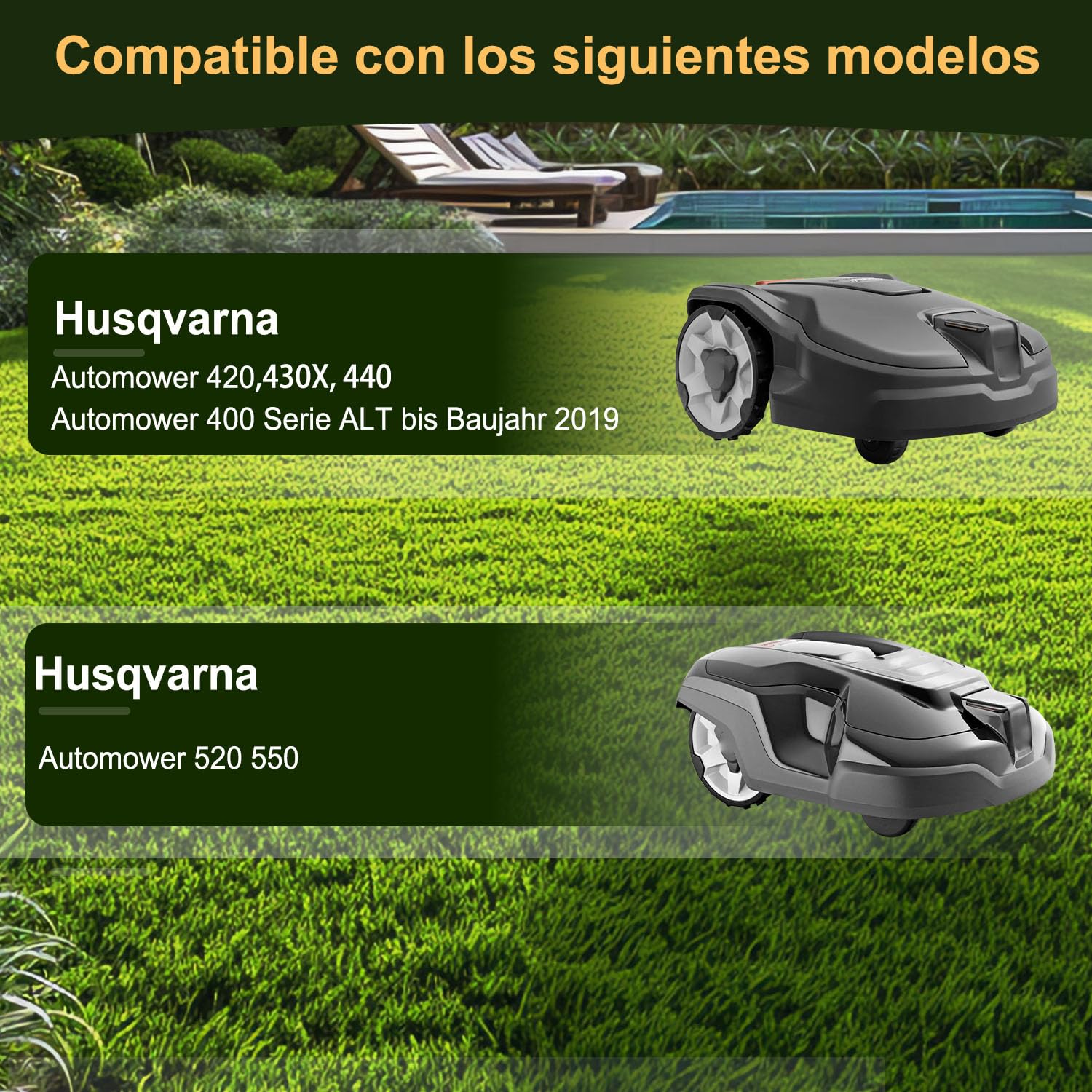 Placa de cuchillas + 6 cuchillas de repuesto compatibles con Husqvarna Automower 420, 430x, 440, 520, 550, serie 400 ANTIGUA hasta el año modelo 2019, disco de cuchillas para robot cortacésped