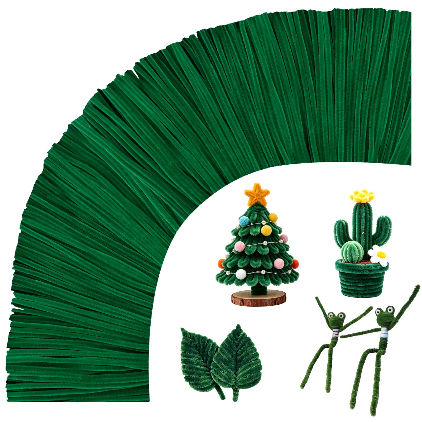 VZF 200 Pcs Green Pipe Cleaners Bulk for Crafts,Pipe Cleaner Flower Kit